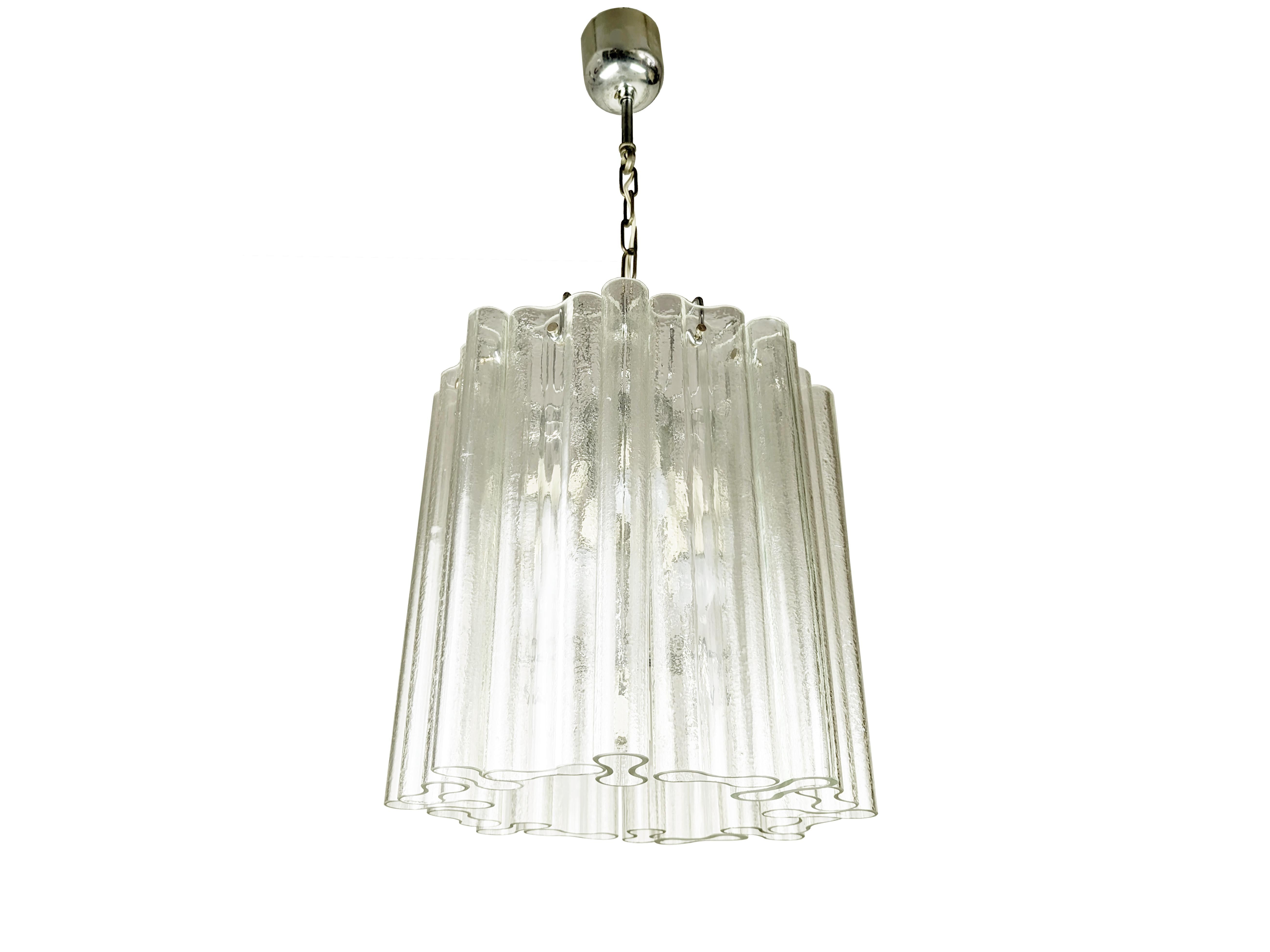 Murano pendant lamp made of chrome plated metal structure with 16 clear molded glass 