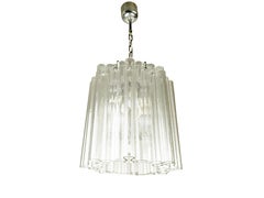 Large Italian Murano Clear glass & chrome plated metal 1970s chandelier