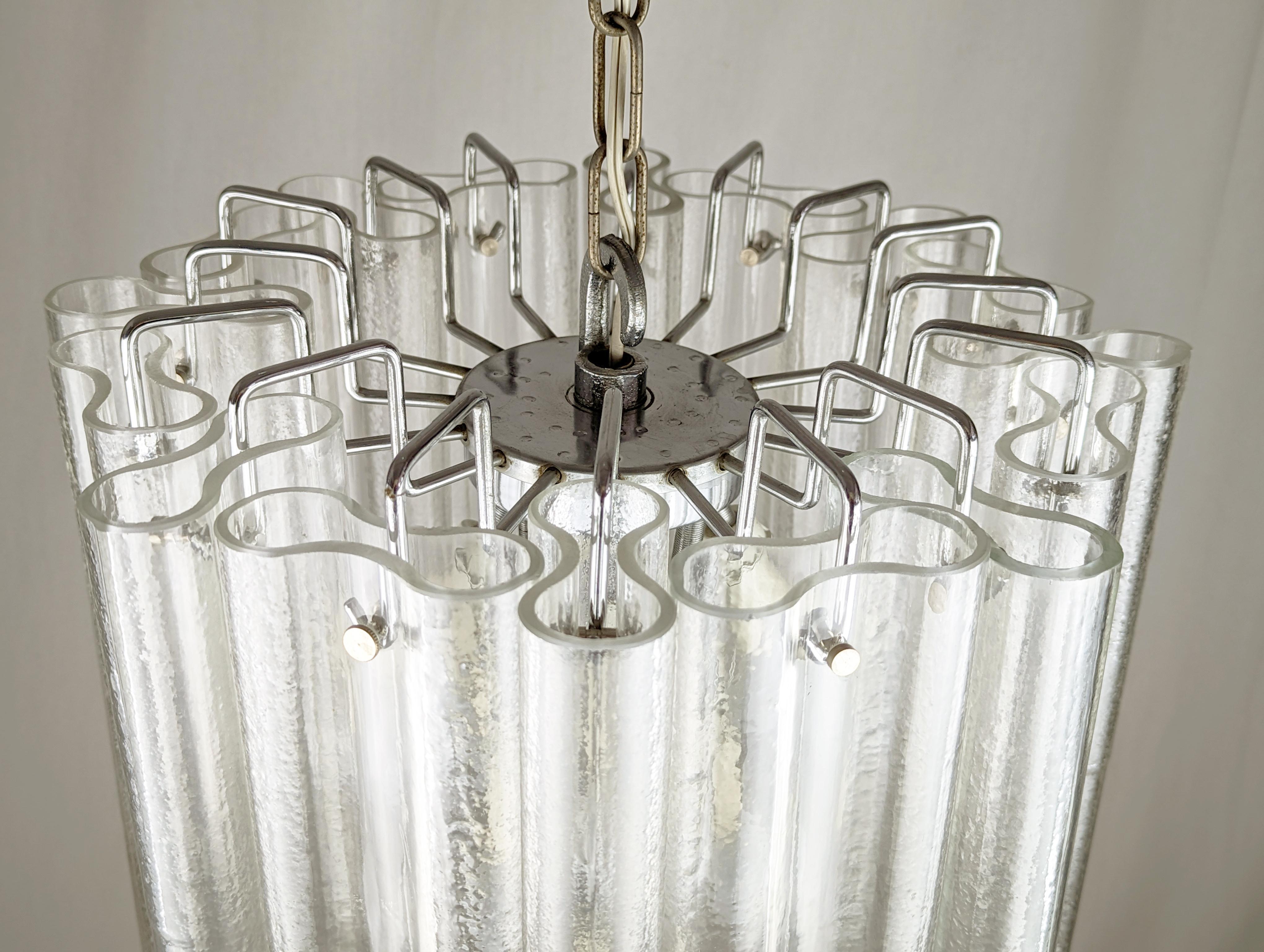 Space Age Large Italian Murano Clear glass & chrome plated metal 1970s chandelier For Sale