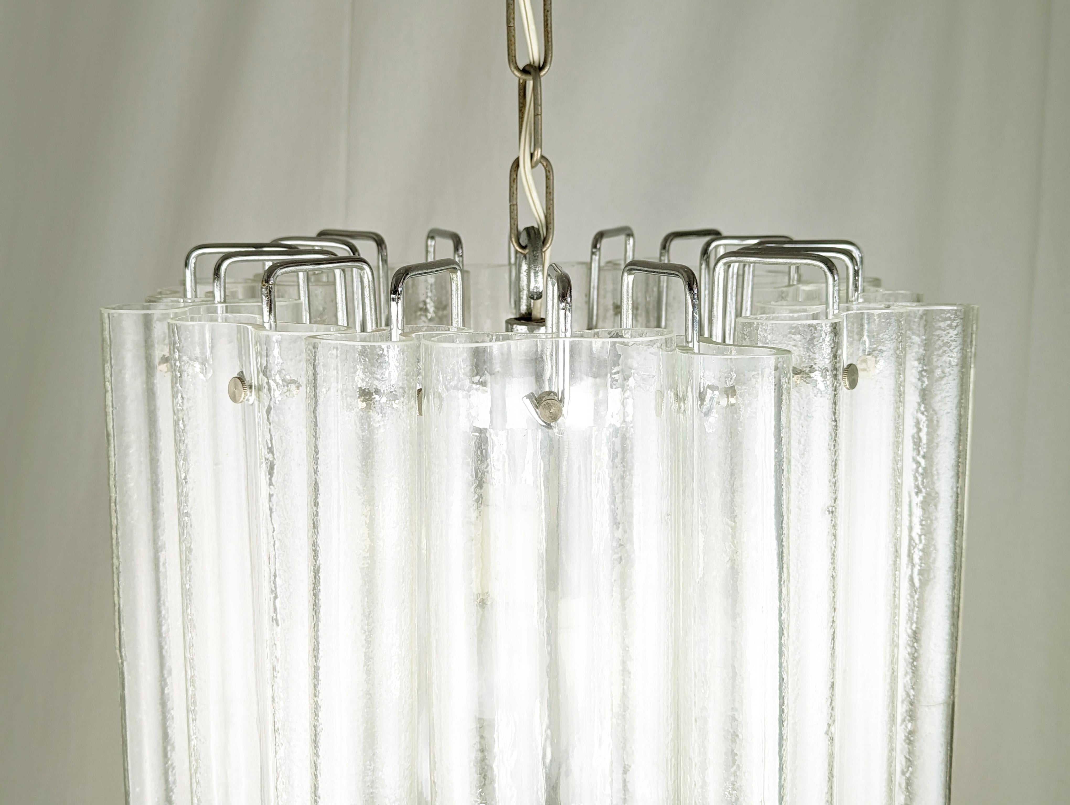 Metal Large Italian Murano Clear glass & chrome plated metal 1970s chandelier For Sale