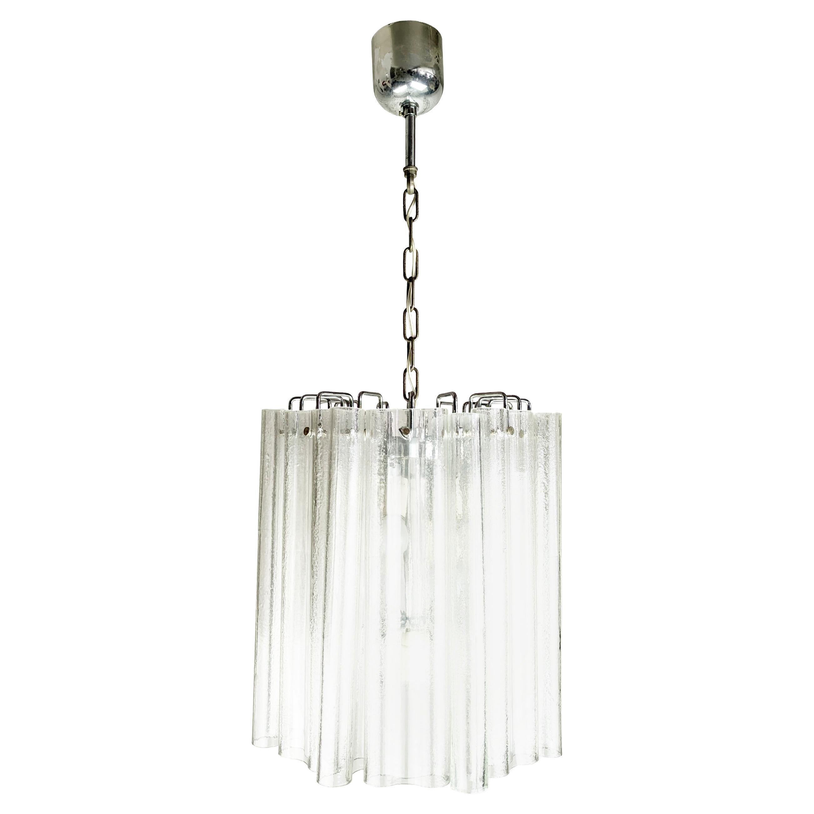 Grand lustre italien en verre de Murano transparent et métal chromé des années 1970