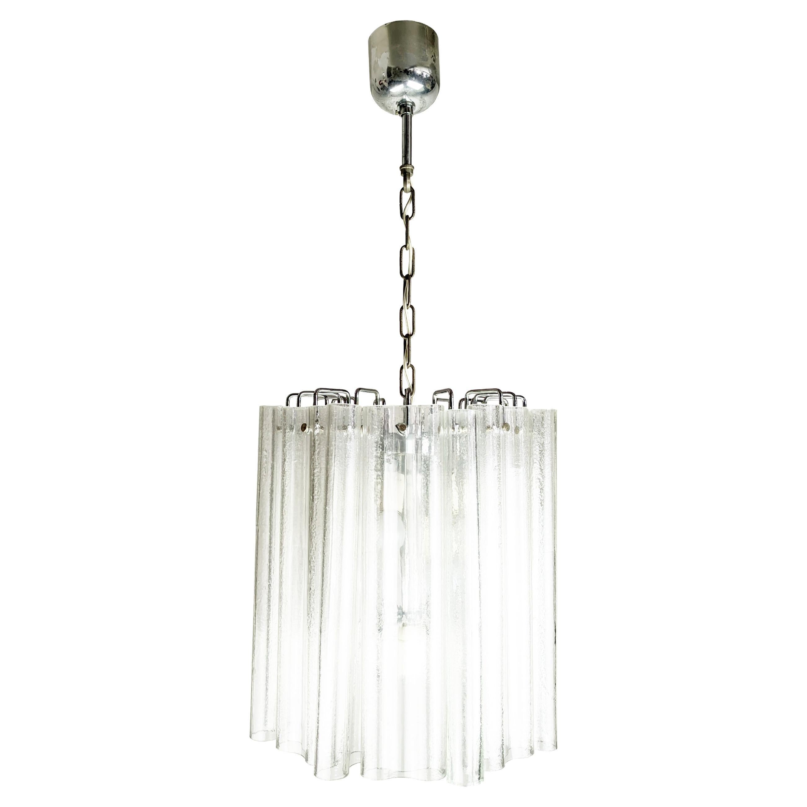 Large Italian Murano Clear glass & chrome plated metal 1970s chandelier For Sale
