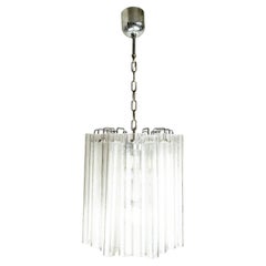Vintage Large Italian Murano Clear glass & chrome plated metal 1970s chandelier