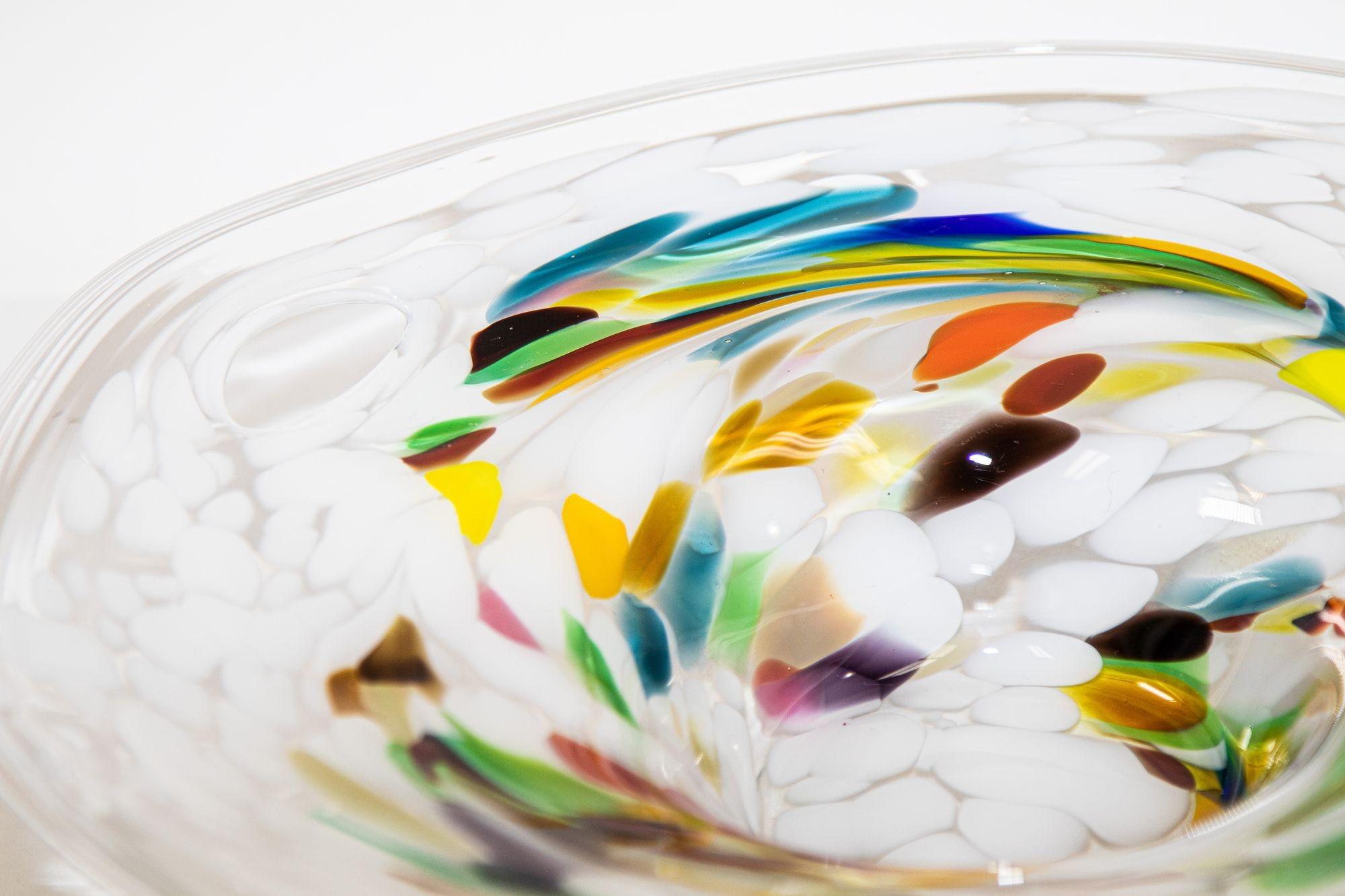 Large Italian Murano Colorful Rainbow Art Glass Bowl Center Piece For Sale 3