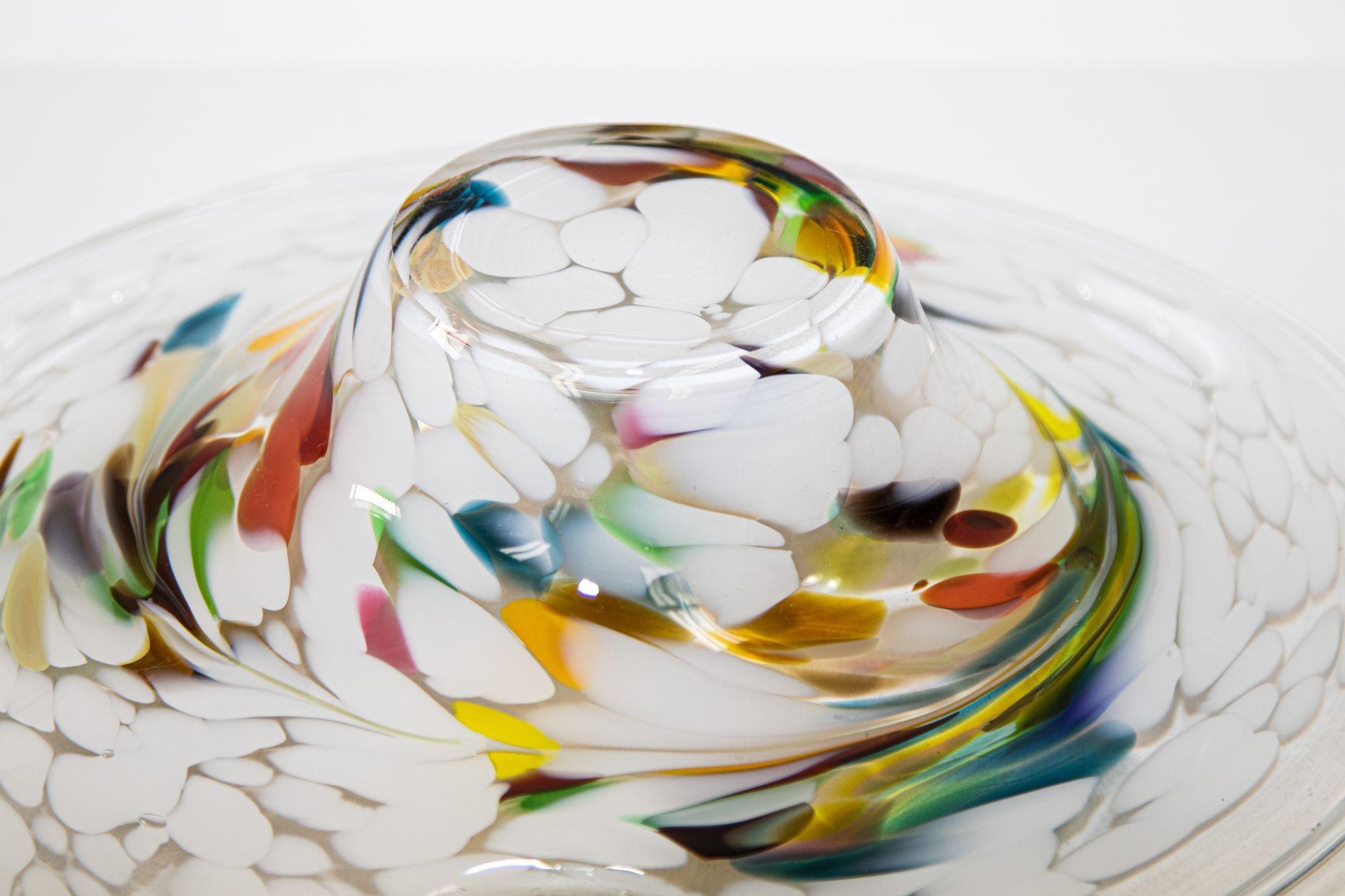 Large Italian Murano Colorful Rainbow Art Glass Bowl Center Piece For Sale 4