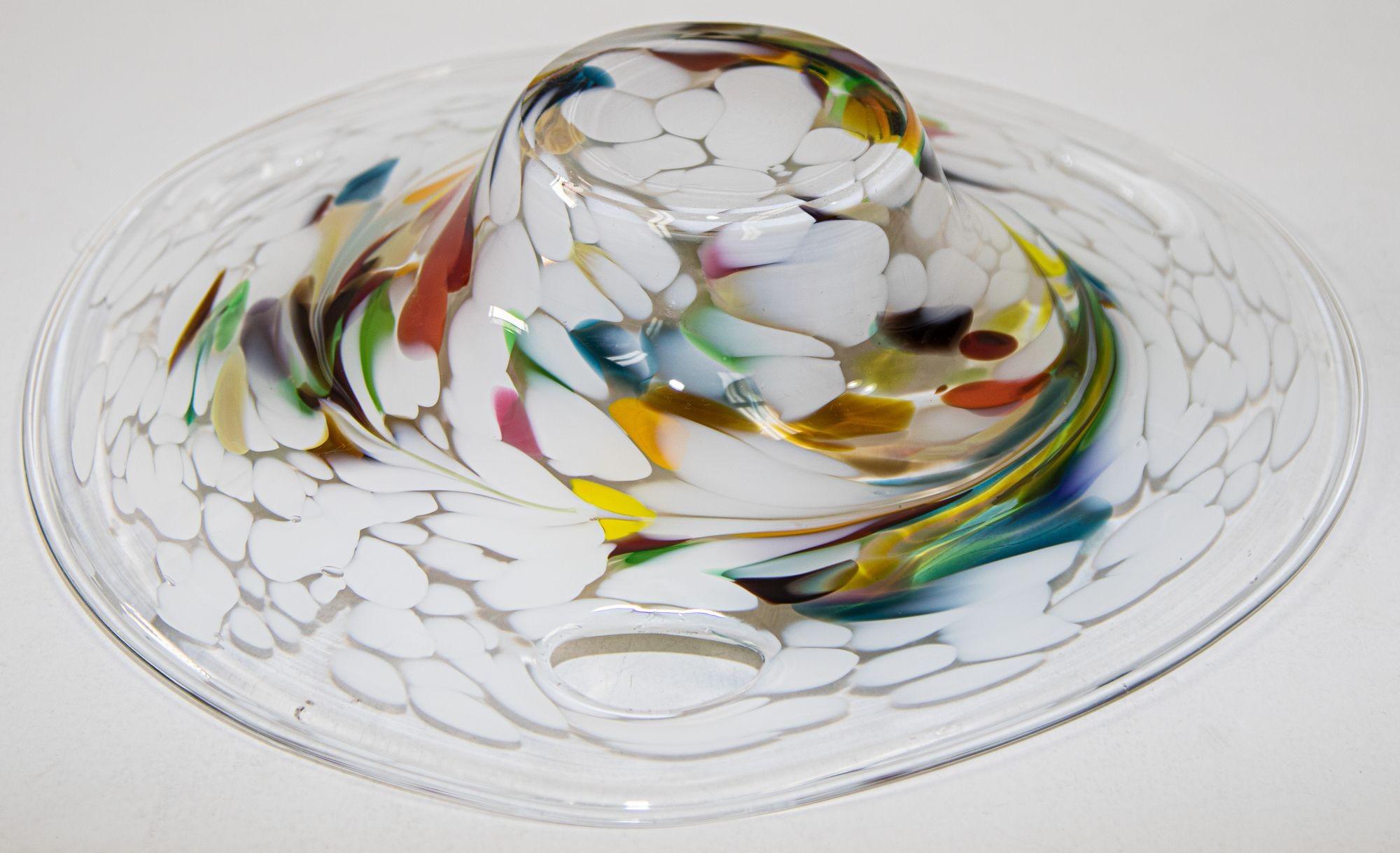 Large Italian Murano Colorful Rainbow Art Glass Bowl Center Piece For Sale 5
