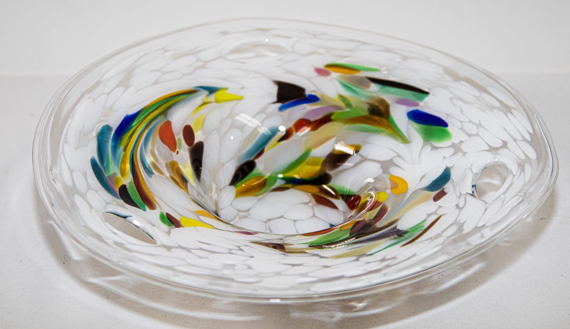 Large Italian Murano Colorful Rainbow Art Glass Bowl Center Piece For Sale 7