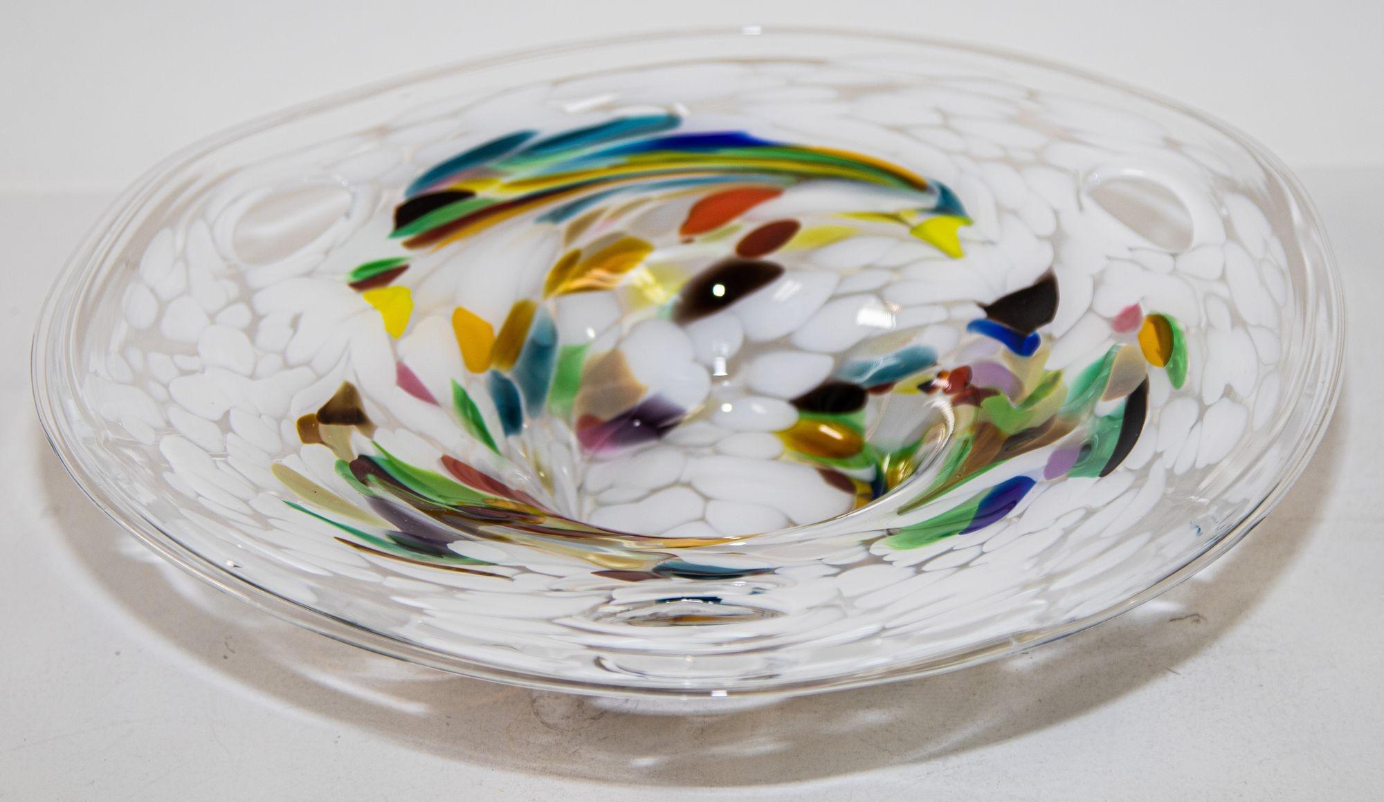 Large Italian Murano Colorful Rainbow Art Glass Bowl Center Piece For Sale 8