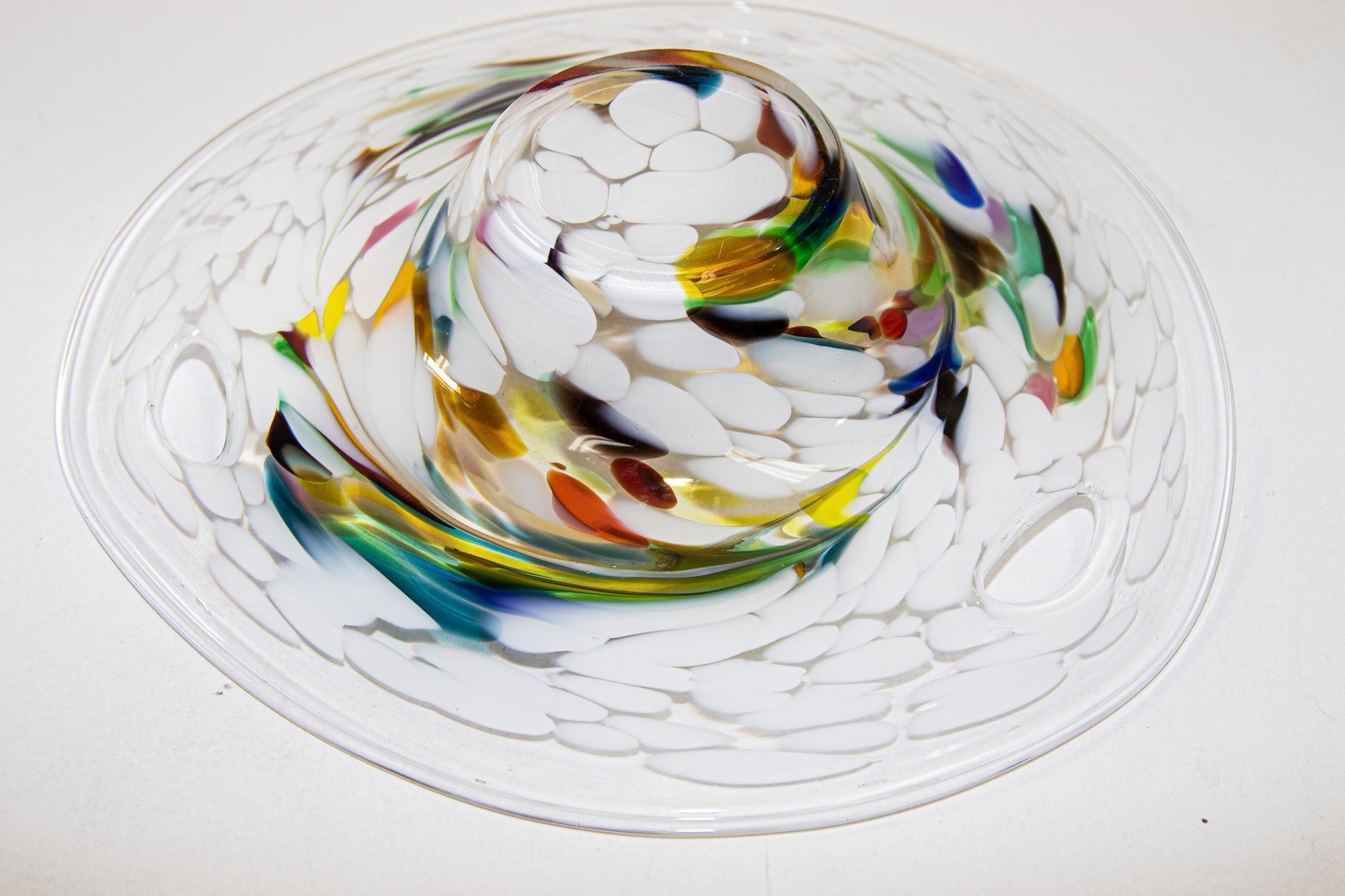 Large Italian Murano Colorful Rainbow Art Glass Bowl Center Piece For Sale 9