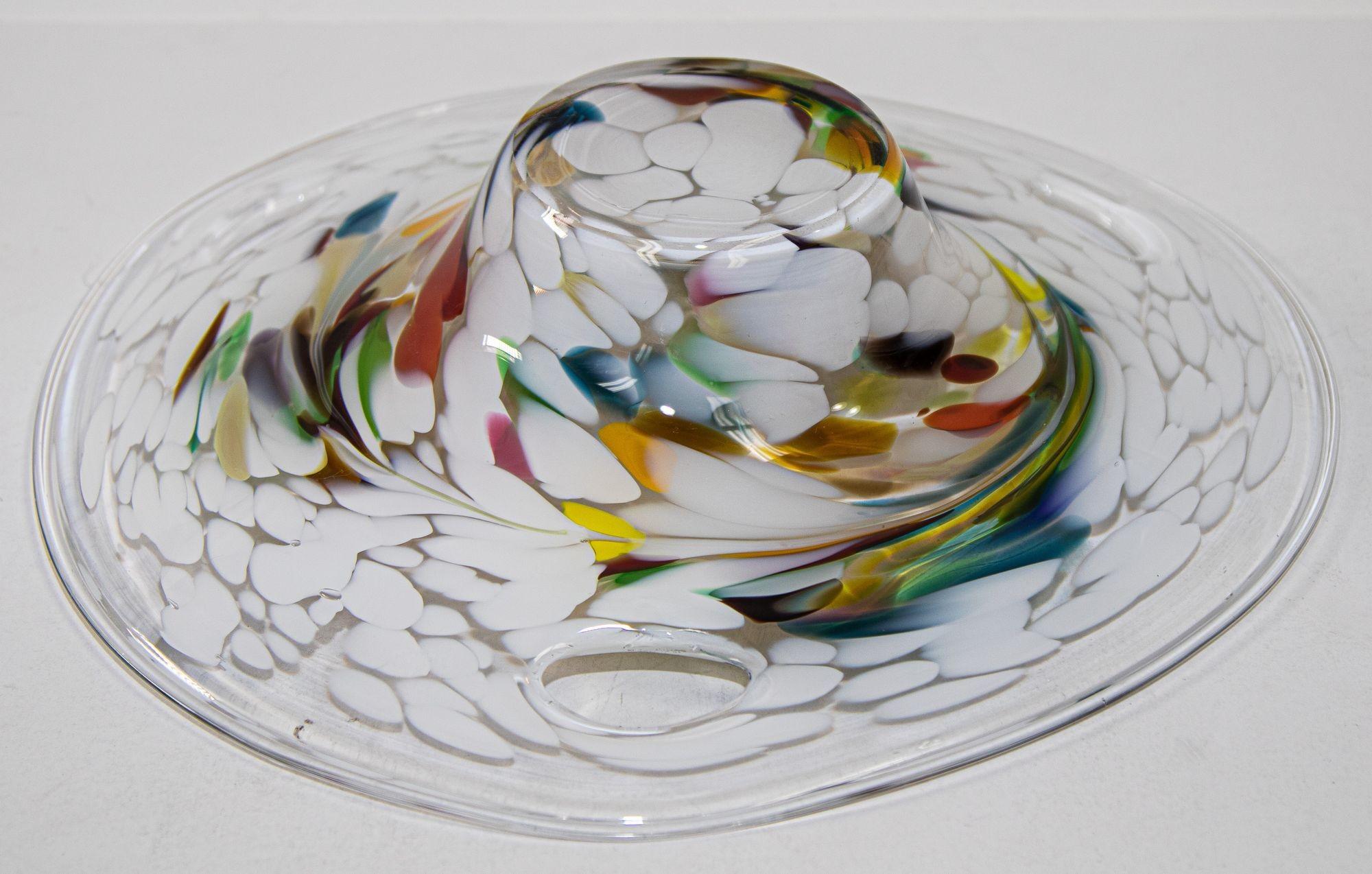 20th Century Large Italian Murano Colorful Rainbow Art Glass Bowl Center Piece For Sale