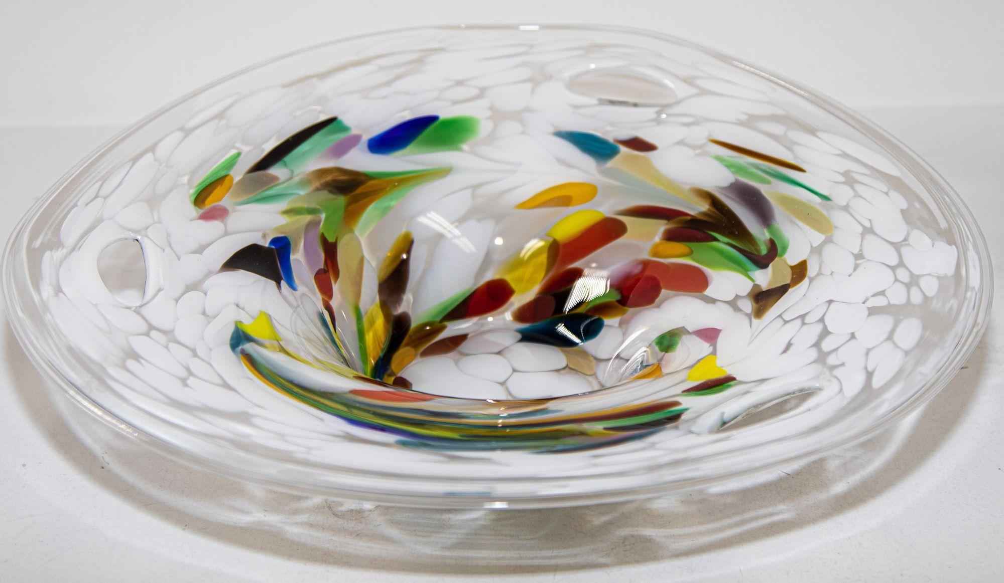 Large Italian Murano Colorful Rainbow Art Glass Bowl Center Piece For Sale 1