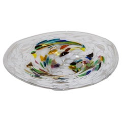 Large Italian Murano Colorful Rainbow Art Glass Bowl Center Piece