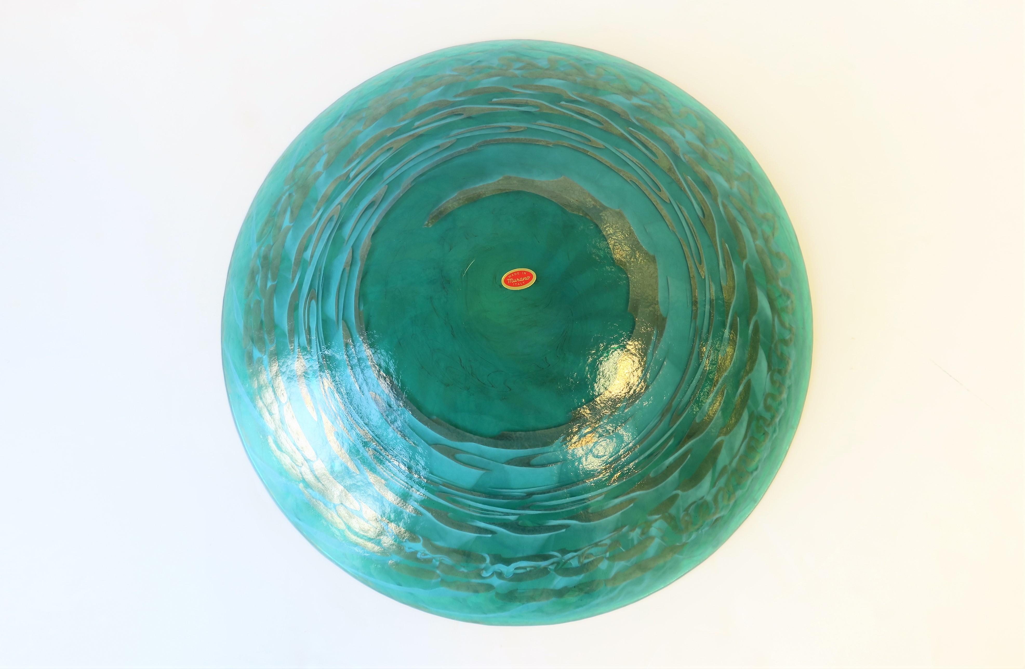 Italian Murano Emerald Green Centerpiece Art Glass Bowl 3