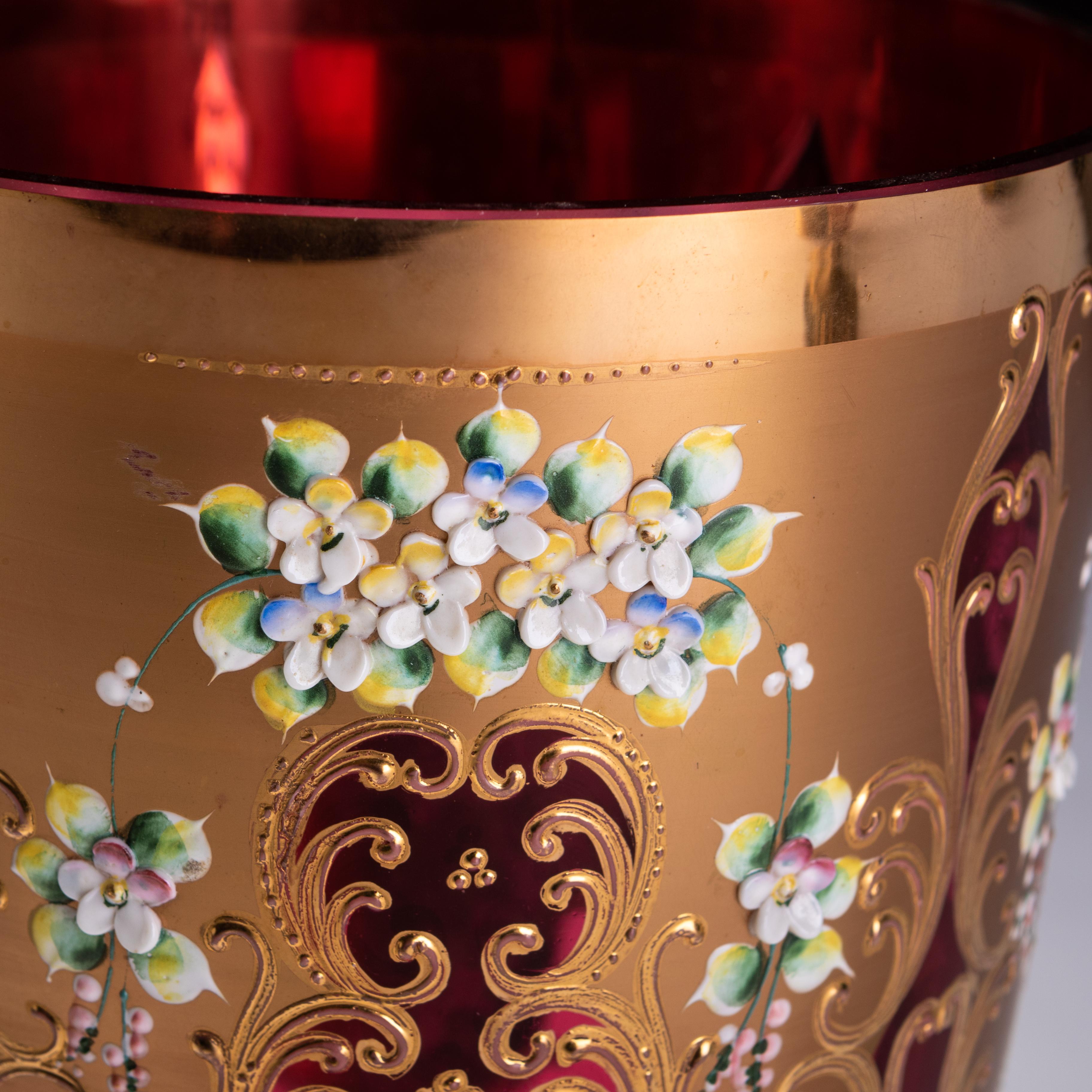 Large Italian Murano Enamel Glass Venetian 24KT Gold Mid-Century Trefuochi Vase 2