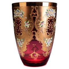 Large Italian Murano Enamel Glass Venetian 24KT Gold Mid-Century Trefuochi Vase 