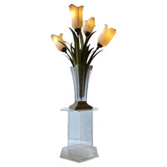 Große italienische Tulpen-Tischlampe aus Murano-Kristall und Messing, ca. 1960er Jahre