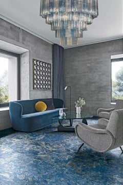 Large Italian Murano Glass Blue and Ice Color Tronchi Chandelier