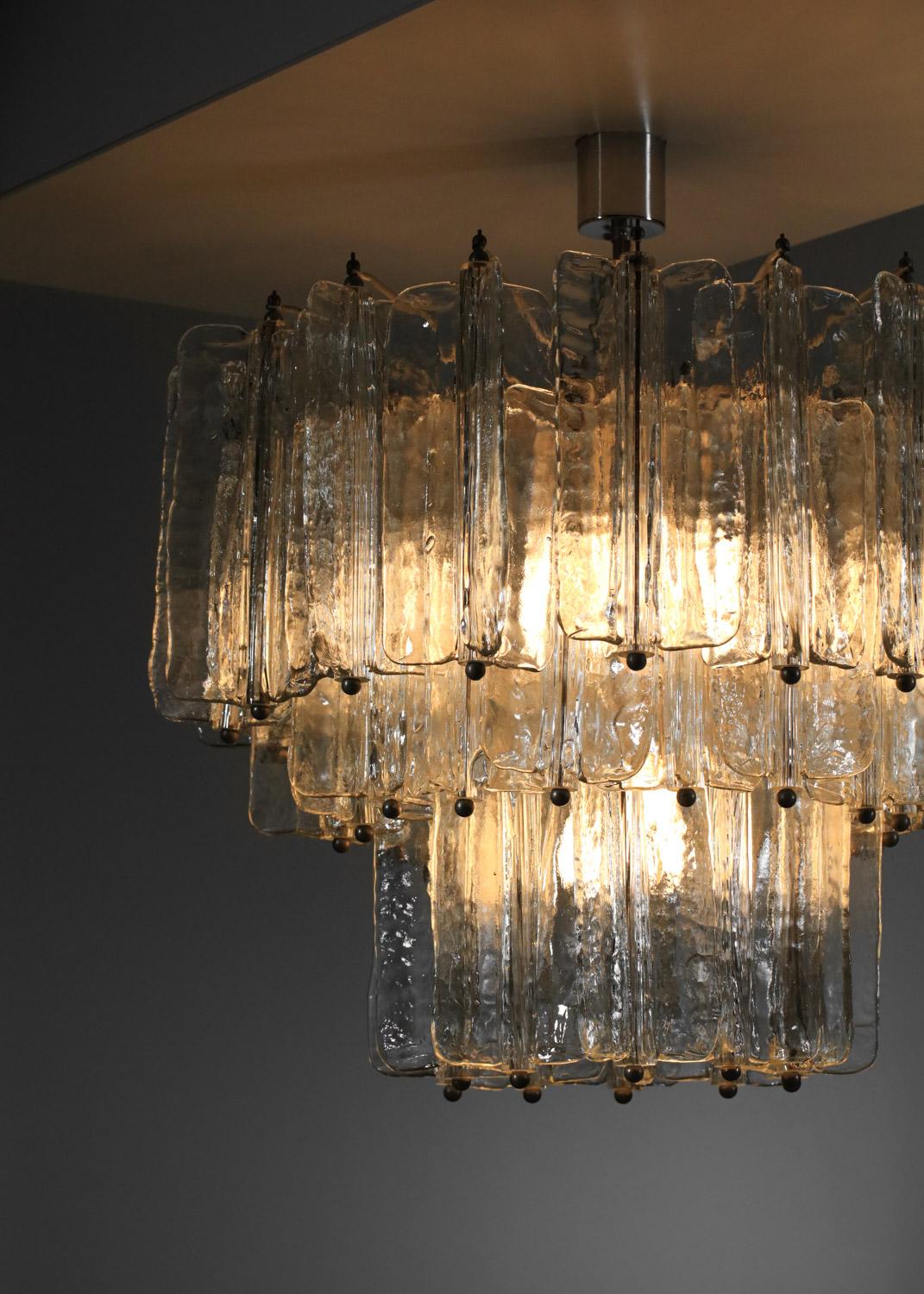 Large Italian Murano glass chandelier by venini 60's In Good Condition For Sale In Ternay, Auvergne-Rhône-Alpes