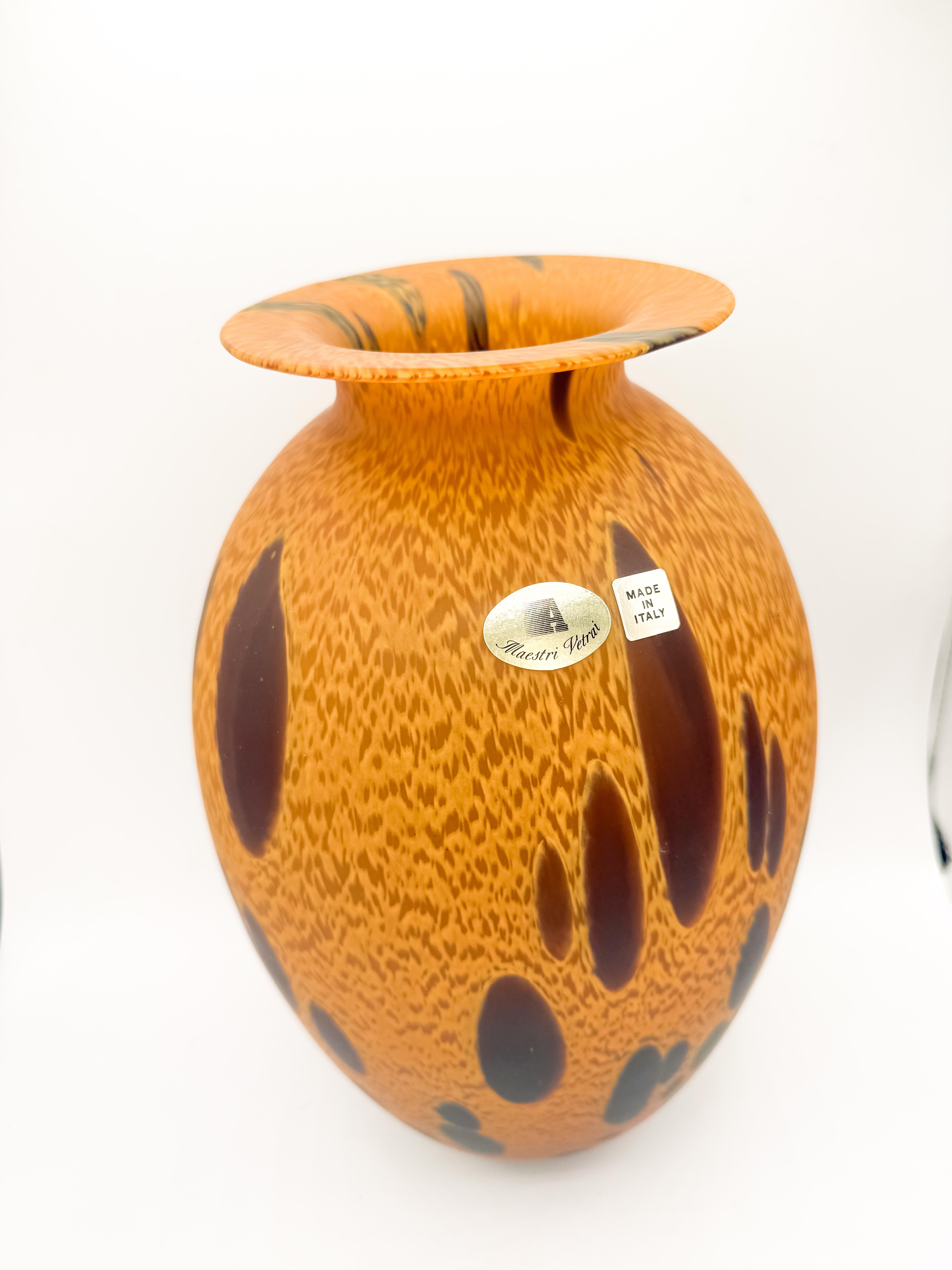 italien Grand vase en verre dépoli de Murano à motif de tortue et de léopard Maestri Vetrai en vente