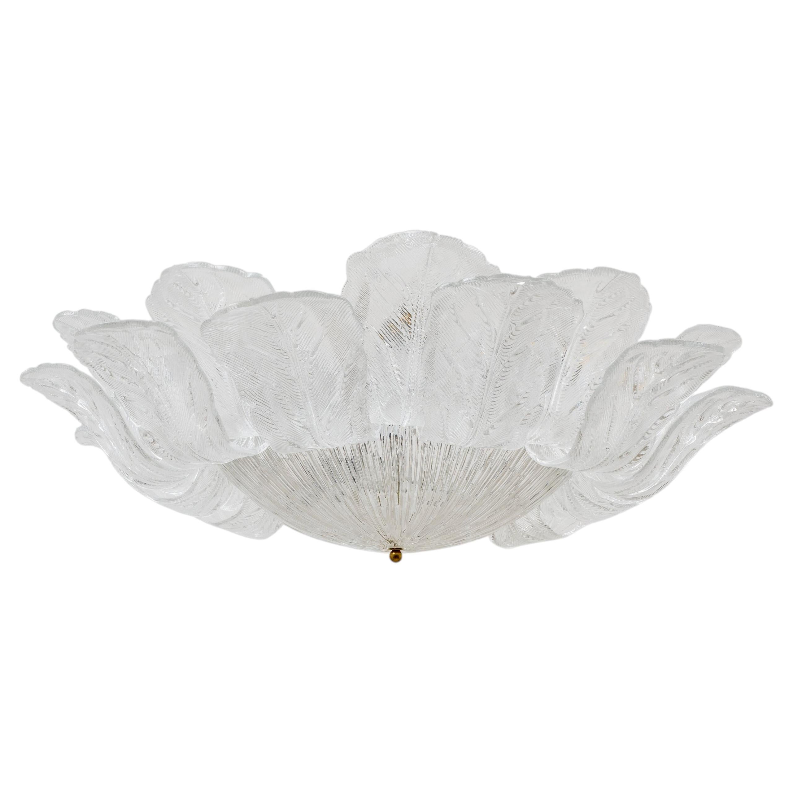 Large Italian Murano Glass Leaf Flush-Mount Ceiling Light