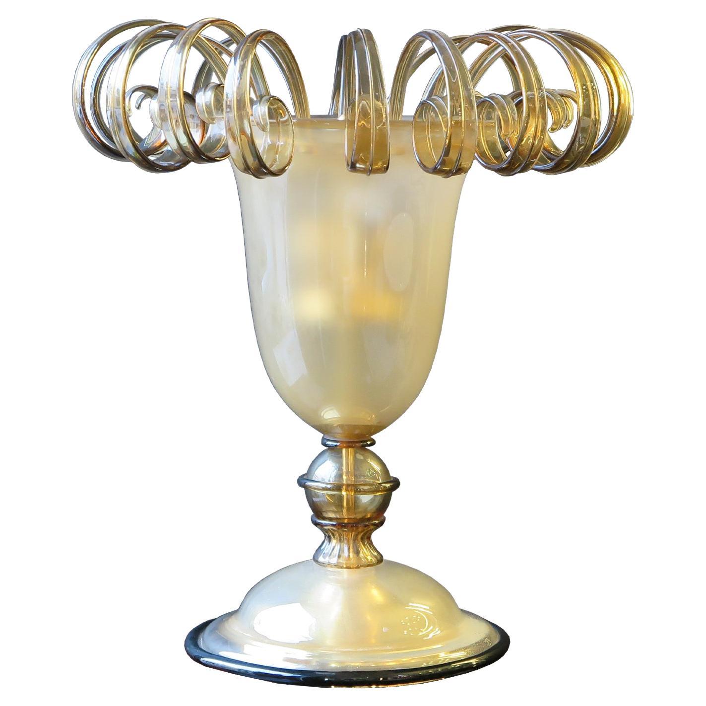 Large Italian Murano Glass Table Lamp in Tulip Shape