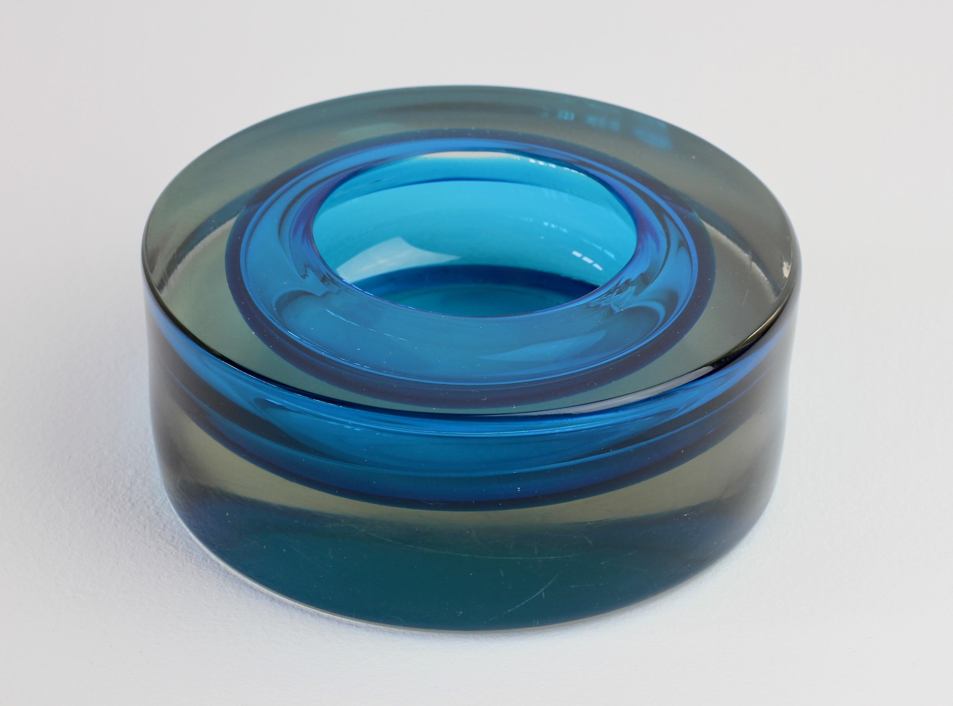 Blown Glass Large Italian Murano Gray Blue Sommerso Glass Bowl, Serving Dish or Ashtray