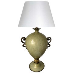 Murano Green and Gold Curvy Glass Lamp