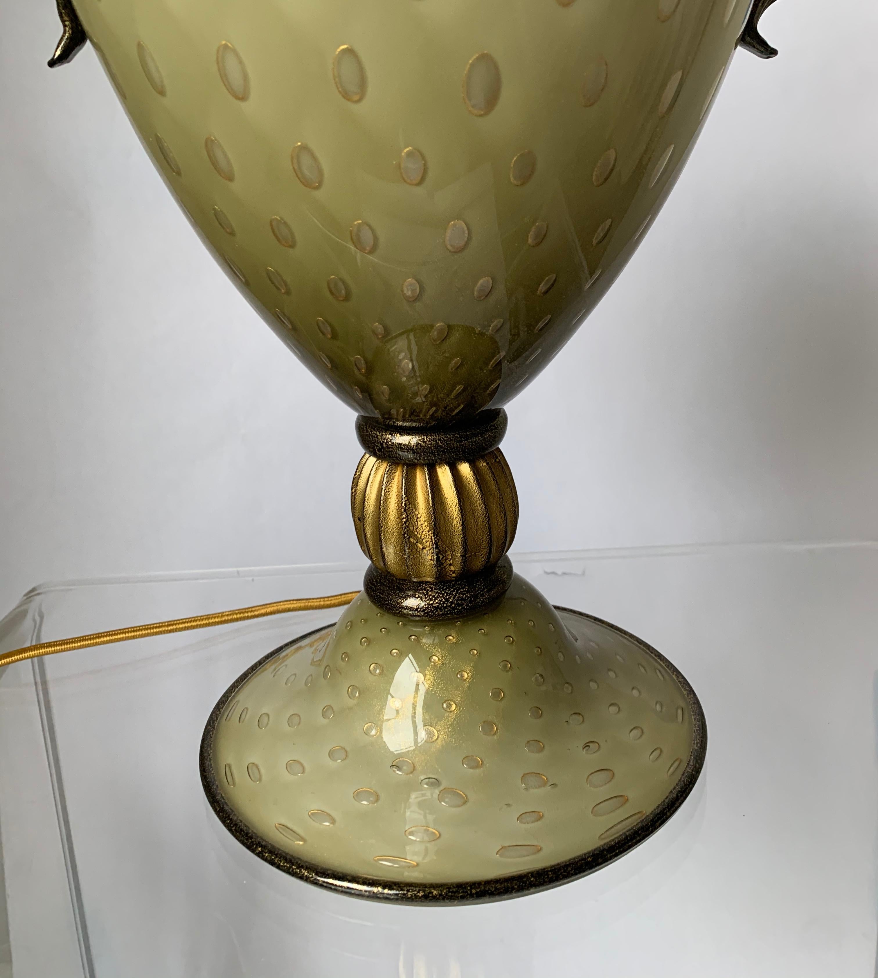 20th Century Murano Green and Gold Curvy Glass Lamp
