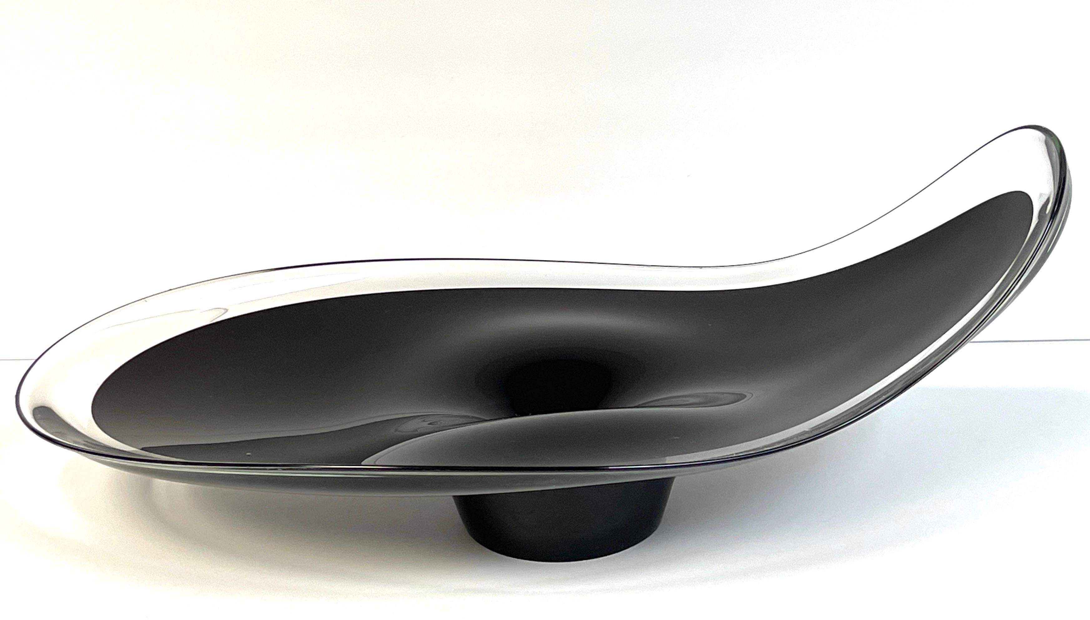 Large Italian Murano Sommerso Flavio Poli Glass Black & Clear Free Form Bowl For Sale 8