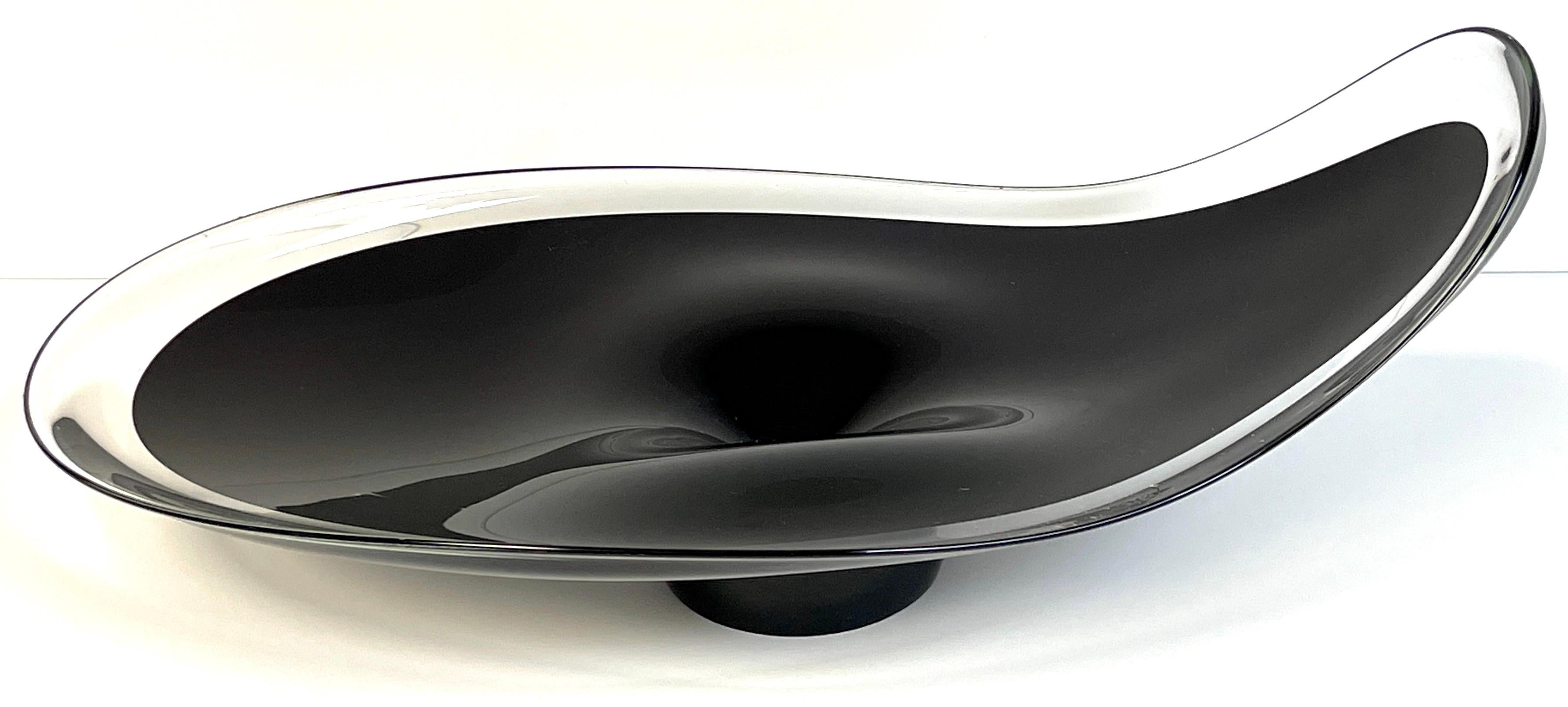 Mid-Century Modern Large Italian Murano Sommerso Flavio Poli Glass Black & Clear Free Form Bowl For Sale