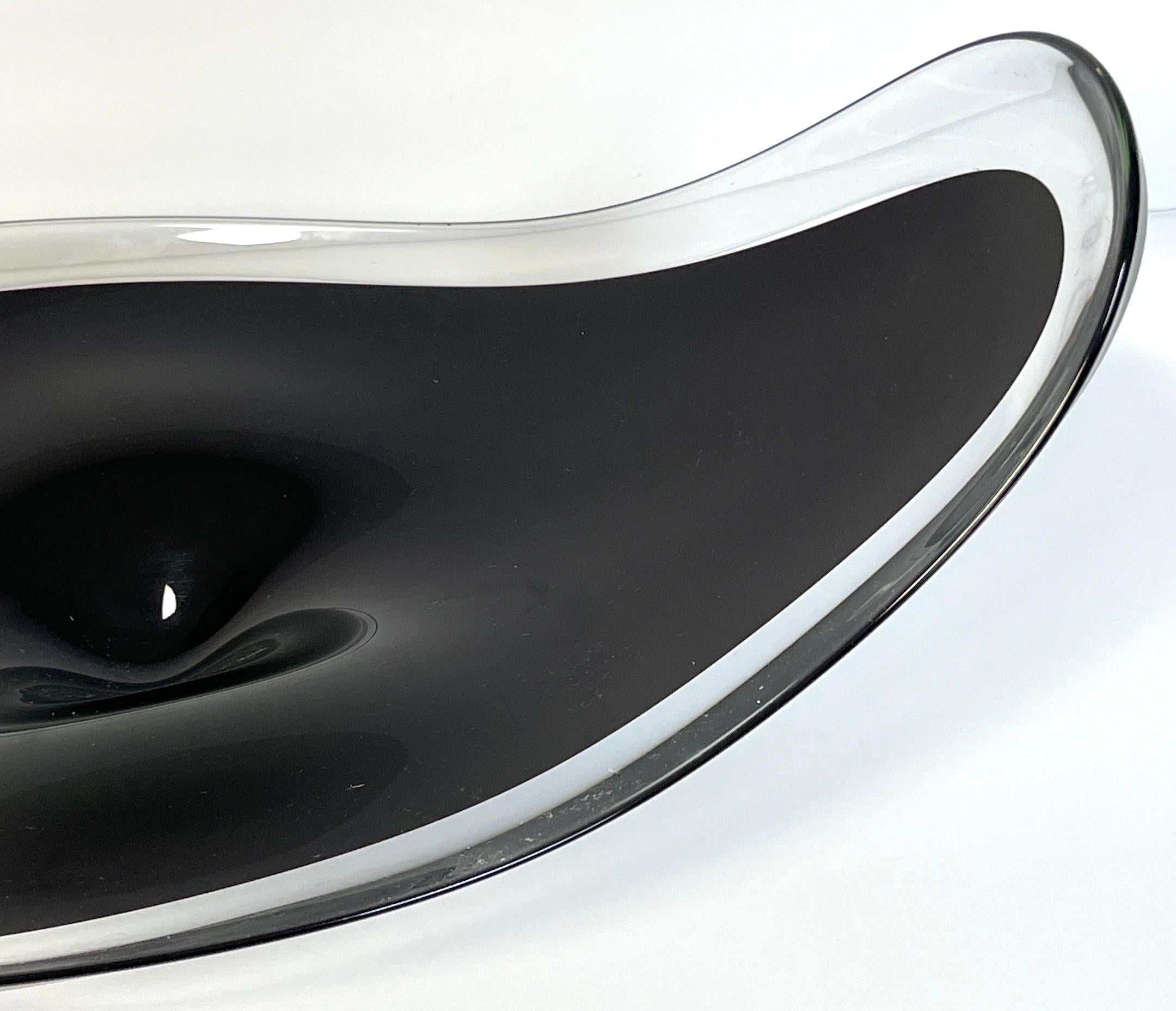 Large Italian Murano Sommerso Flavio Poli Glass Black & Clear Free Form Bowl In Good Condition For Sale In West Palm Beach, FL