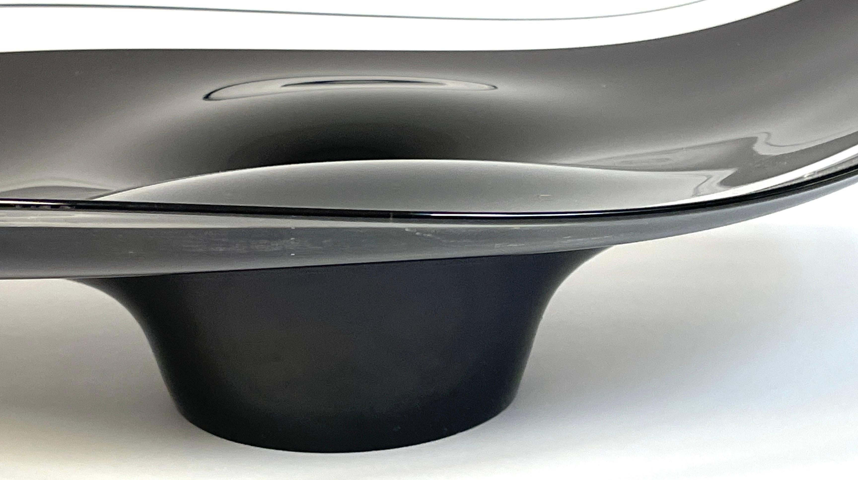 Large Italian Murano Sommerso Flavio Poli Glass Black & Clear Free Form Bowl For Sale 1