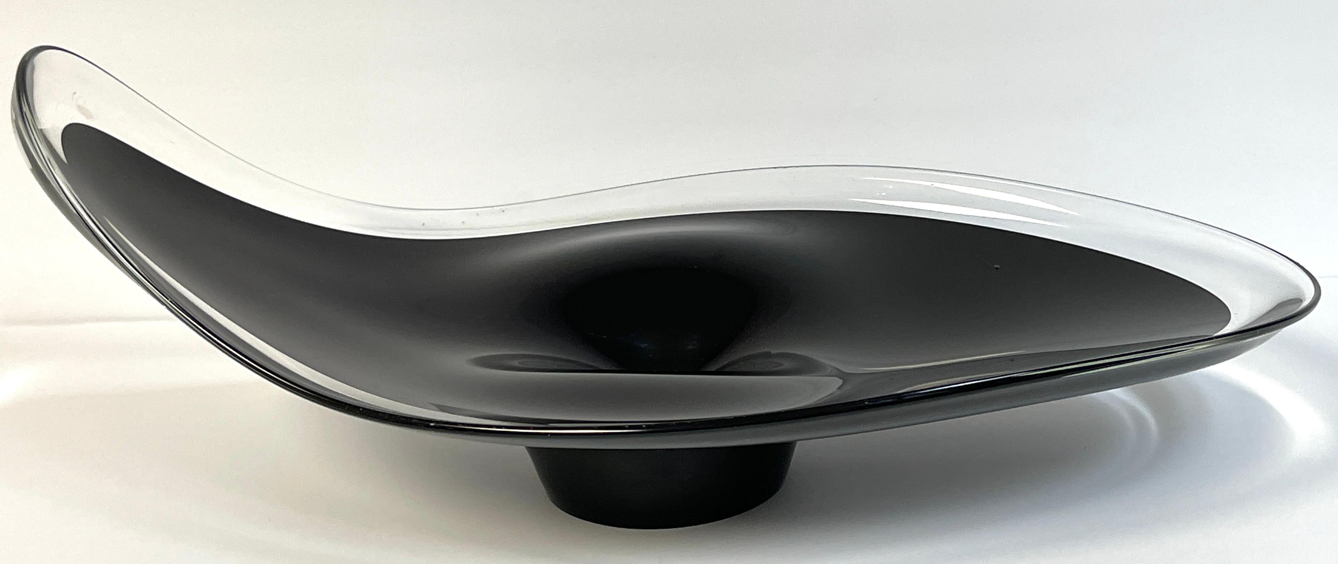 Large Italian Murano Sommerso Flavio Poli Glass Black & Clear Free Form Bowl For Sale 3