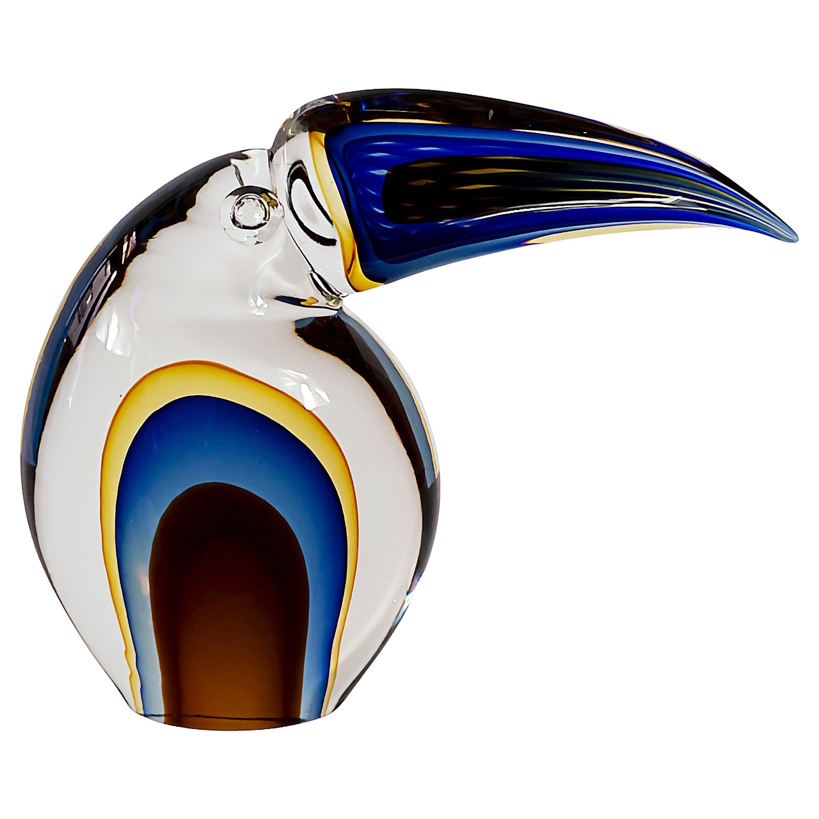 Large Italian Murano Sommerso Glass Bird Toucan Sculpture by Romano Dana, 1970's