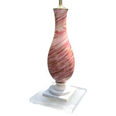 Large Italian Murano Table Lamp on Marble and Frosted Lucite Base in Pink & Gold