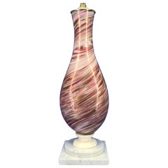 Large Italian Murano Table Lamp on Marble and Frosted Lucite Base in Pink & Gold