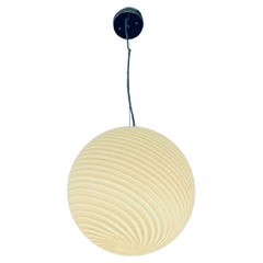 Large Italian Murano White Glass Swirl Sphere Globe Pendant Lamp Chandelier 1970