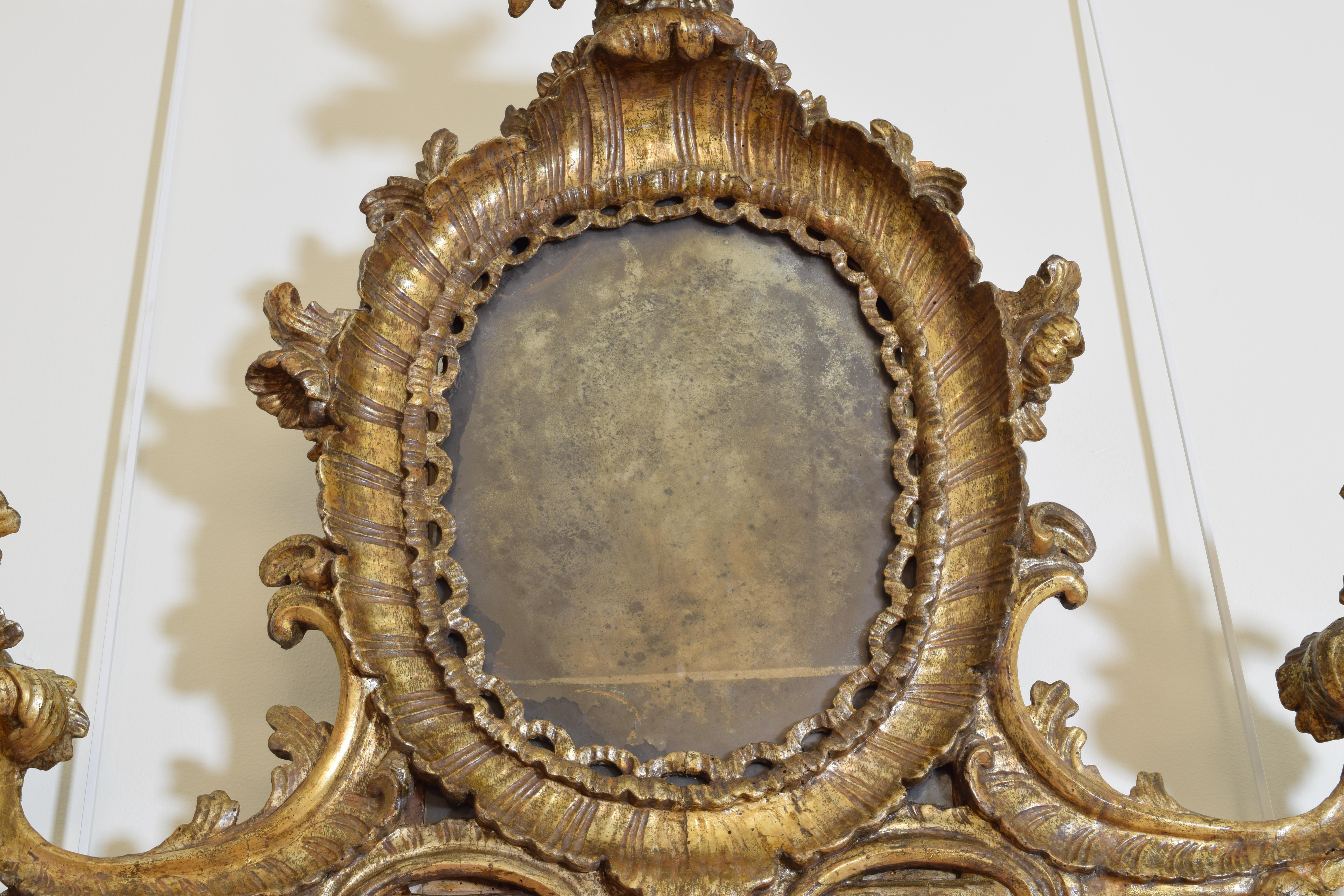 Large Italian, Naples, Rococo Carved Wood and Mecca Wall Mirror For Sale 5
