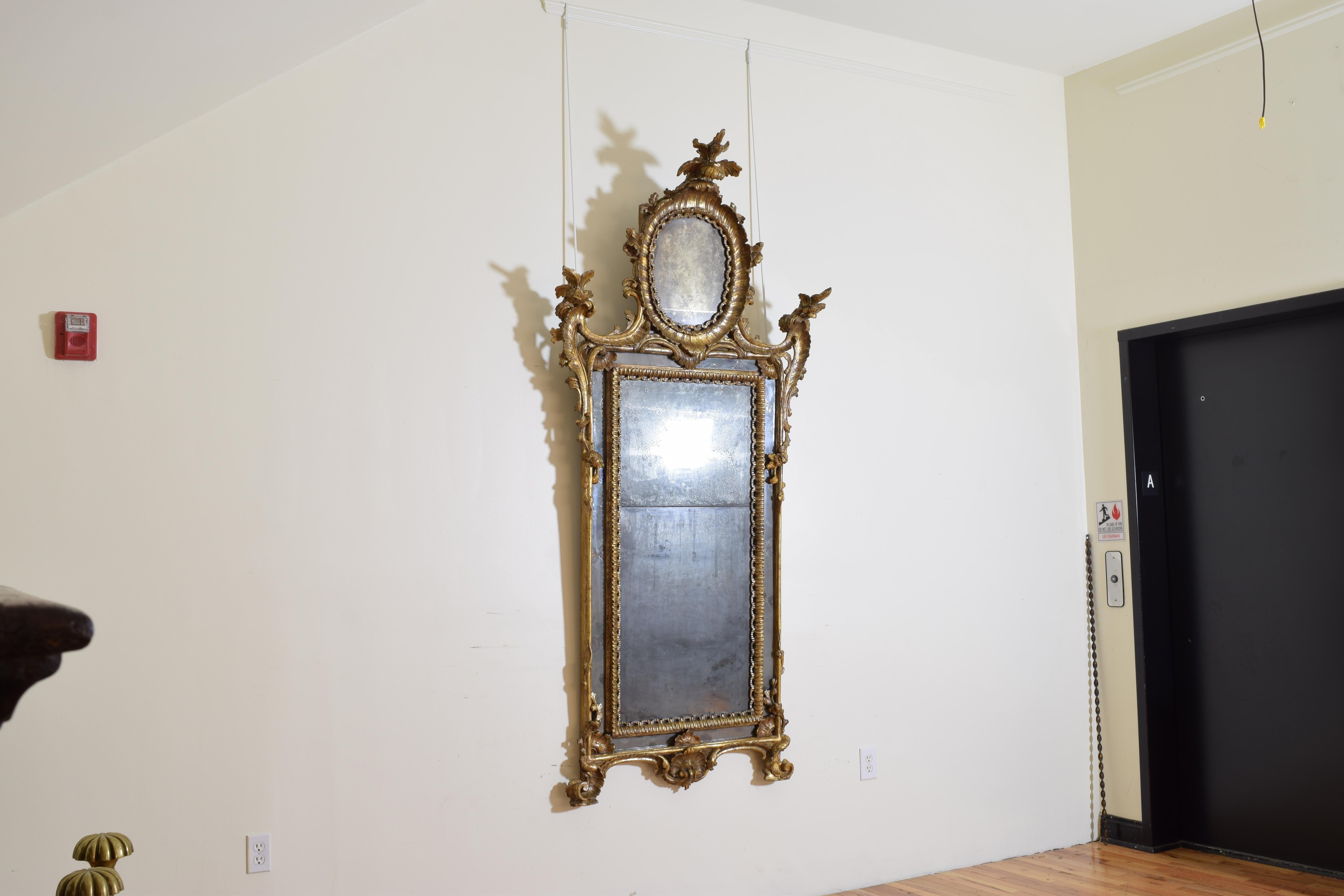 Large Italian, Naples, Rococo Carved Wood and Mecca Wall Mirror In Excellent Condition For Sale In Atlanta, GA