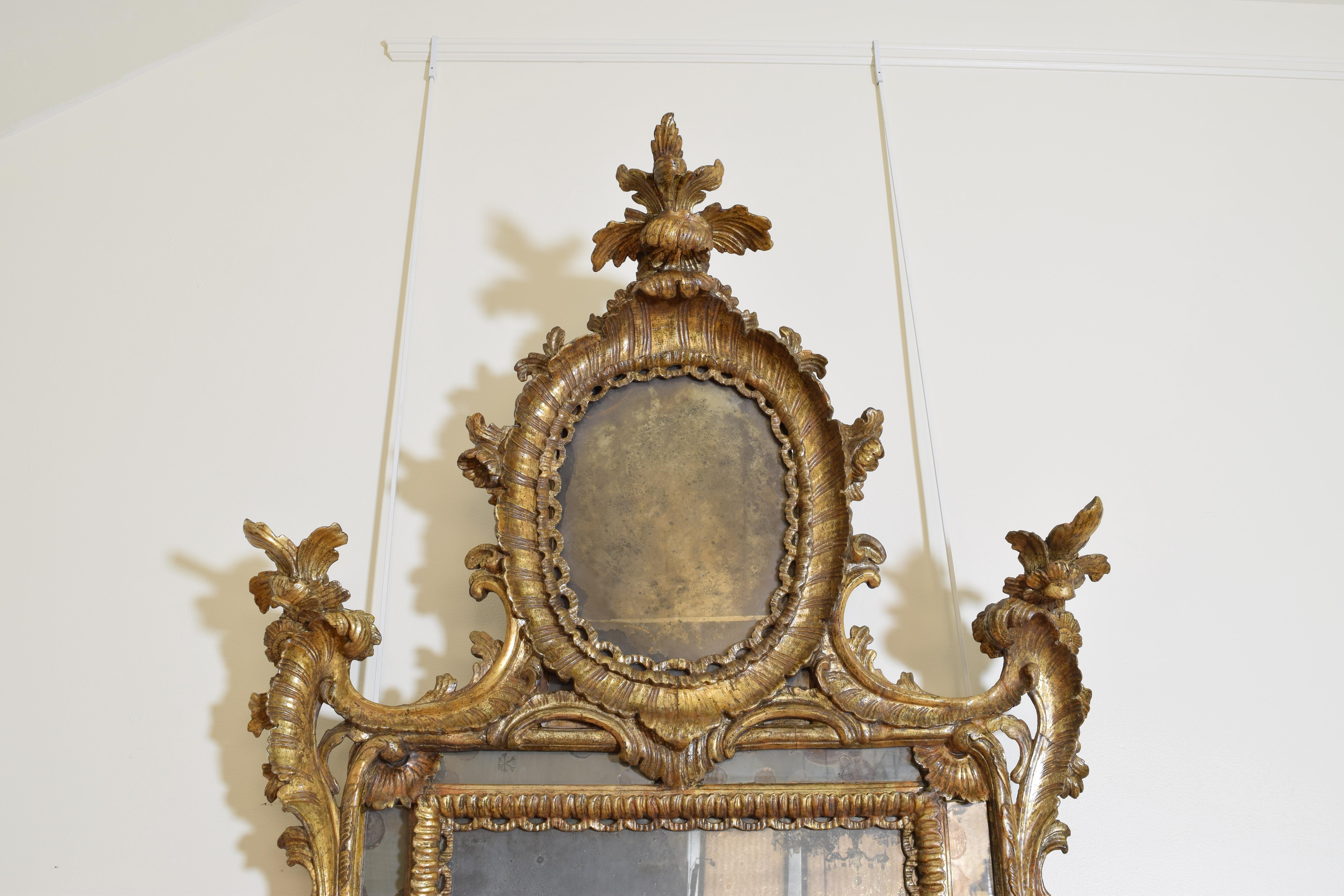Mid-18th Century Large Italian, Naples, Rococo Carved Wood and Mecca Wall Mirror For Sale