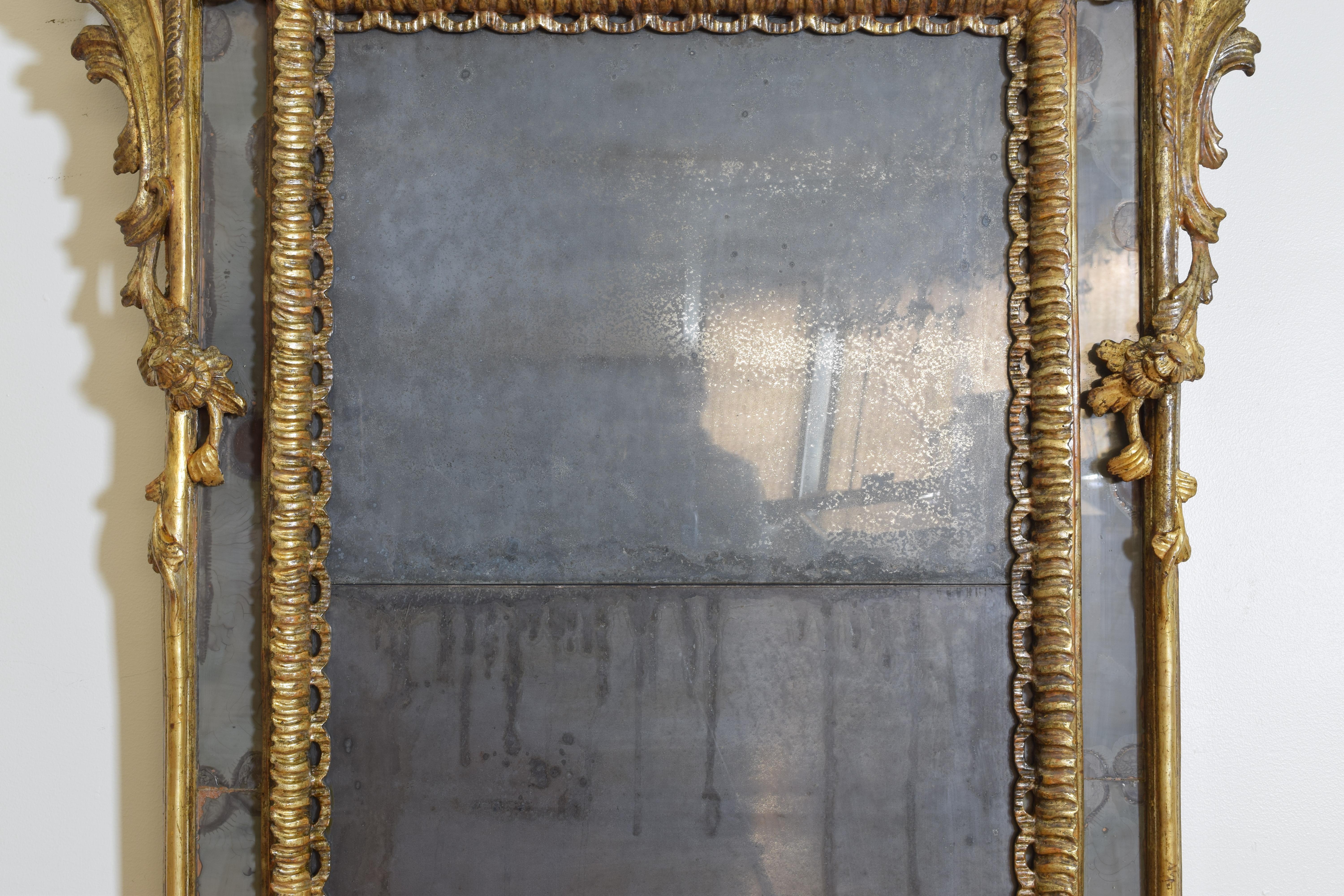 Large Italian, Naples, Rococo Carved Wood and Mecca Wall Mirror For Sale 1