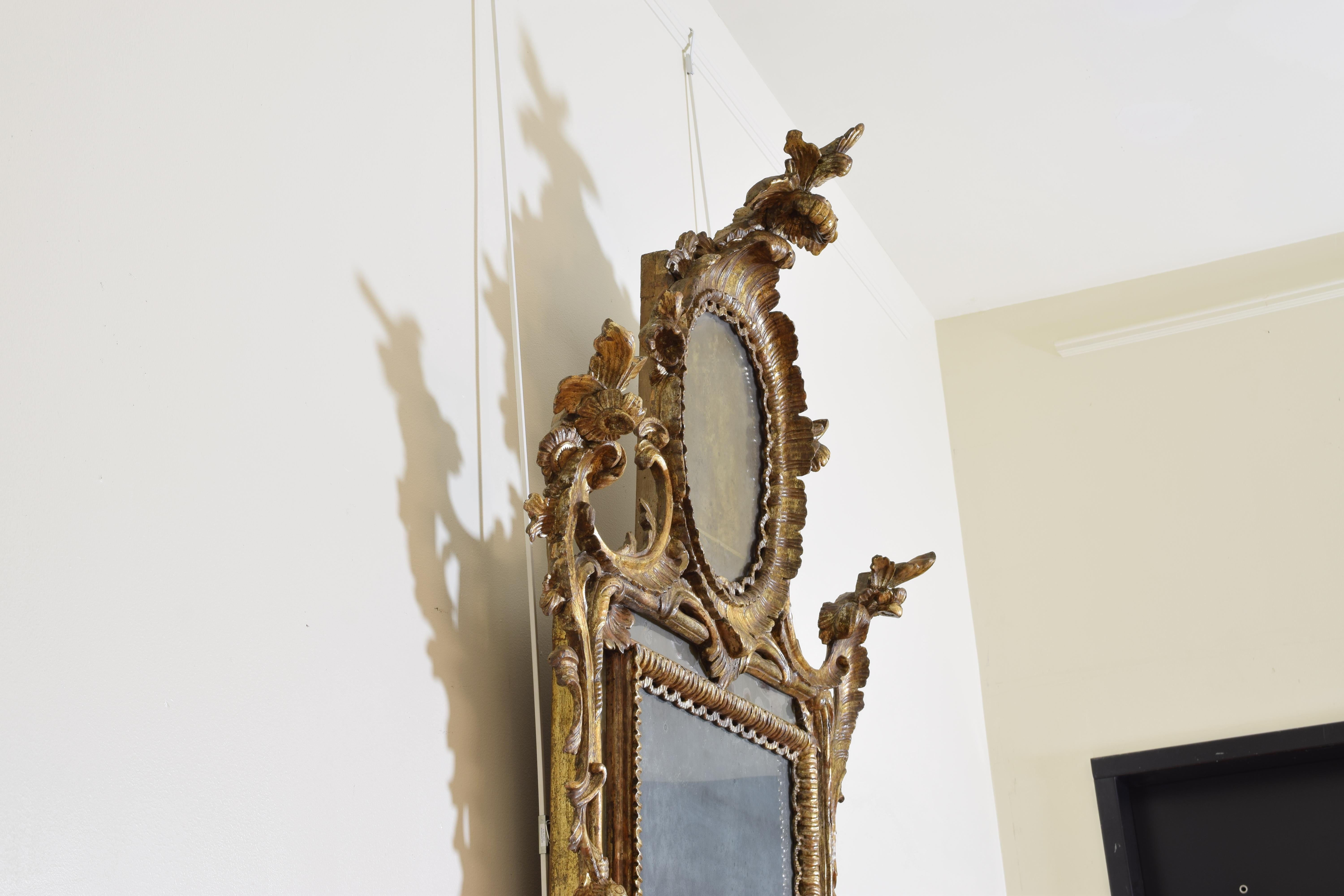 Large Italian, Naples, Rococo Carved Wood and Mecca Wall Mirror For Sale 3