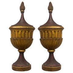 Large Italian Neo-Classical Style Gilt and Gesso Painted Wall Mounted Urns -Pair