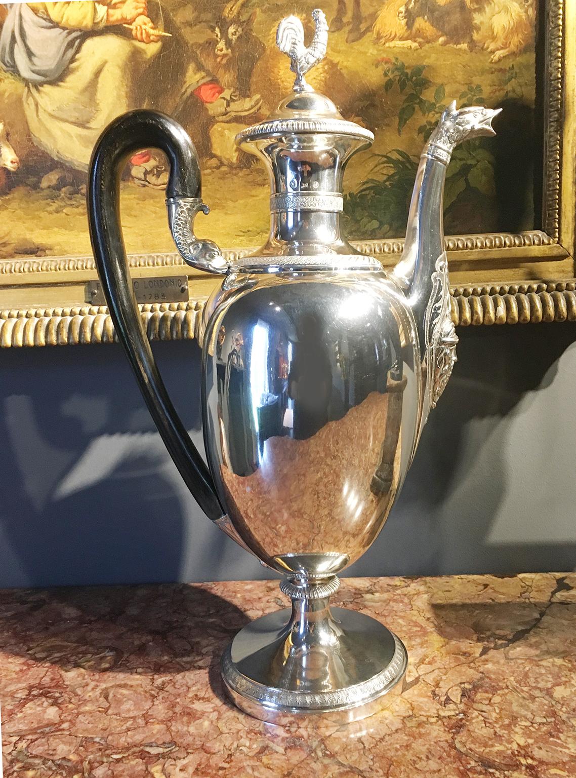 Large Italian Neoclassic Sterling Silver Coffee Pot, Milan, Circa 1830 For Sale 11