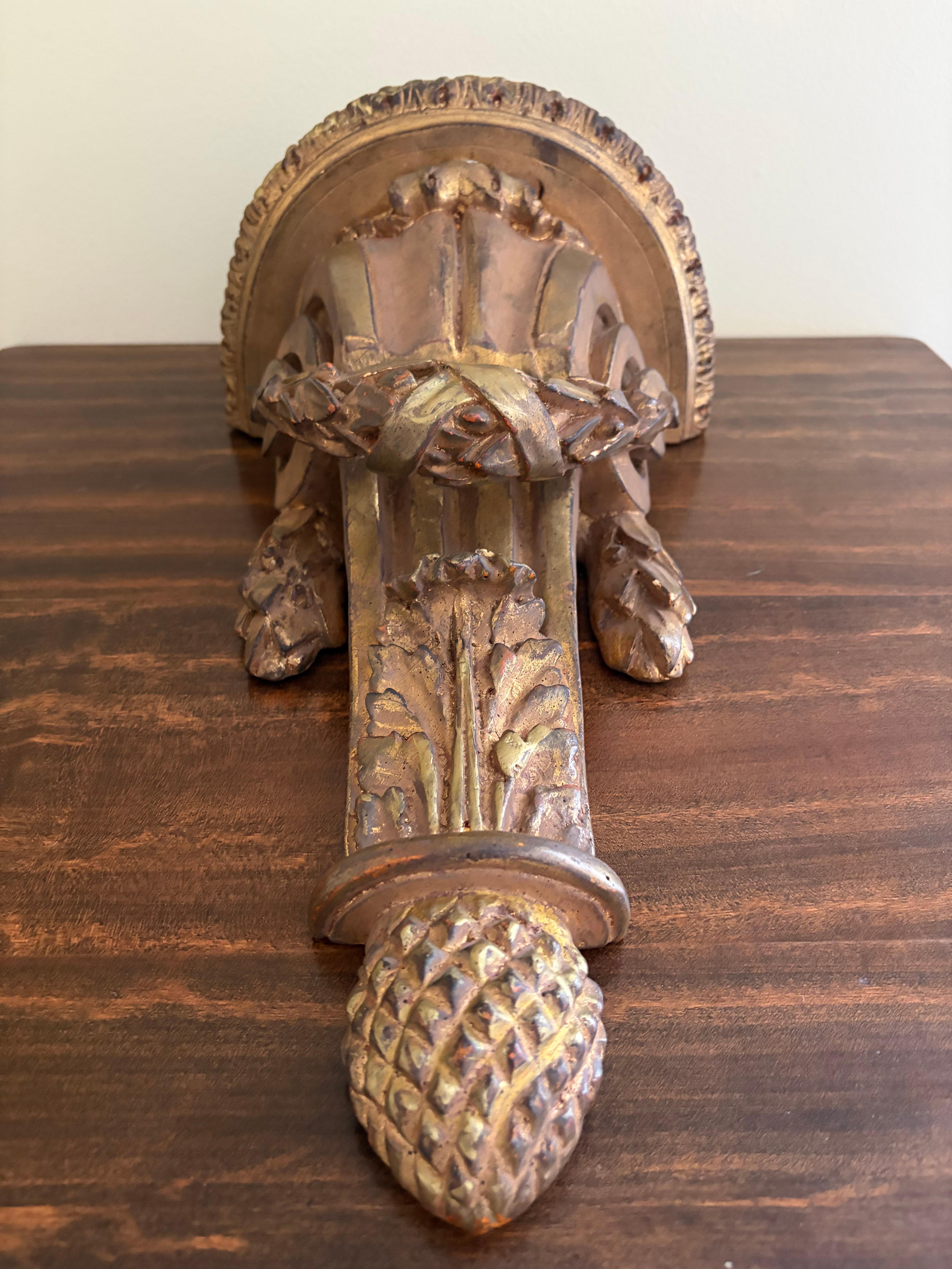 Large Italian Neoclassical Gilt Foliate Wall Sconce Shelves by Borghese, Pair For Sale 5