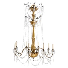 Large Italian Neoclassical Giltwood & Crystal Chandelier with 8 Lights