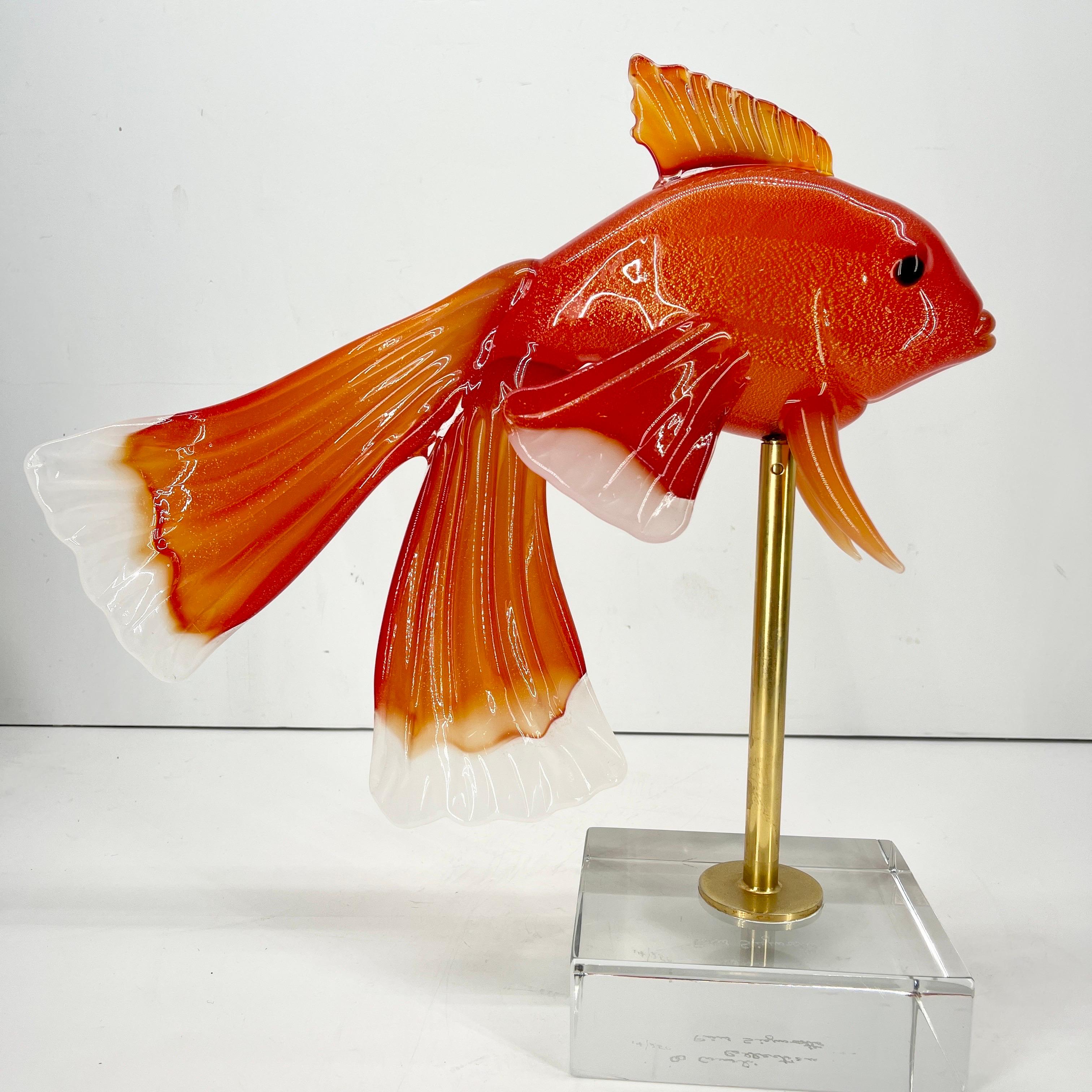 Large Italian Orange Glass Fish Sculpture by Pino Signoretto, Murano 4