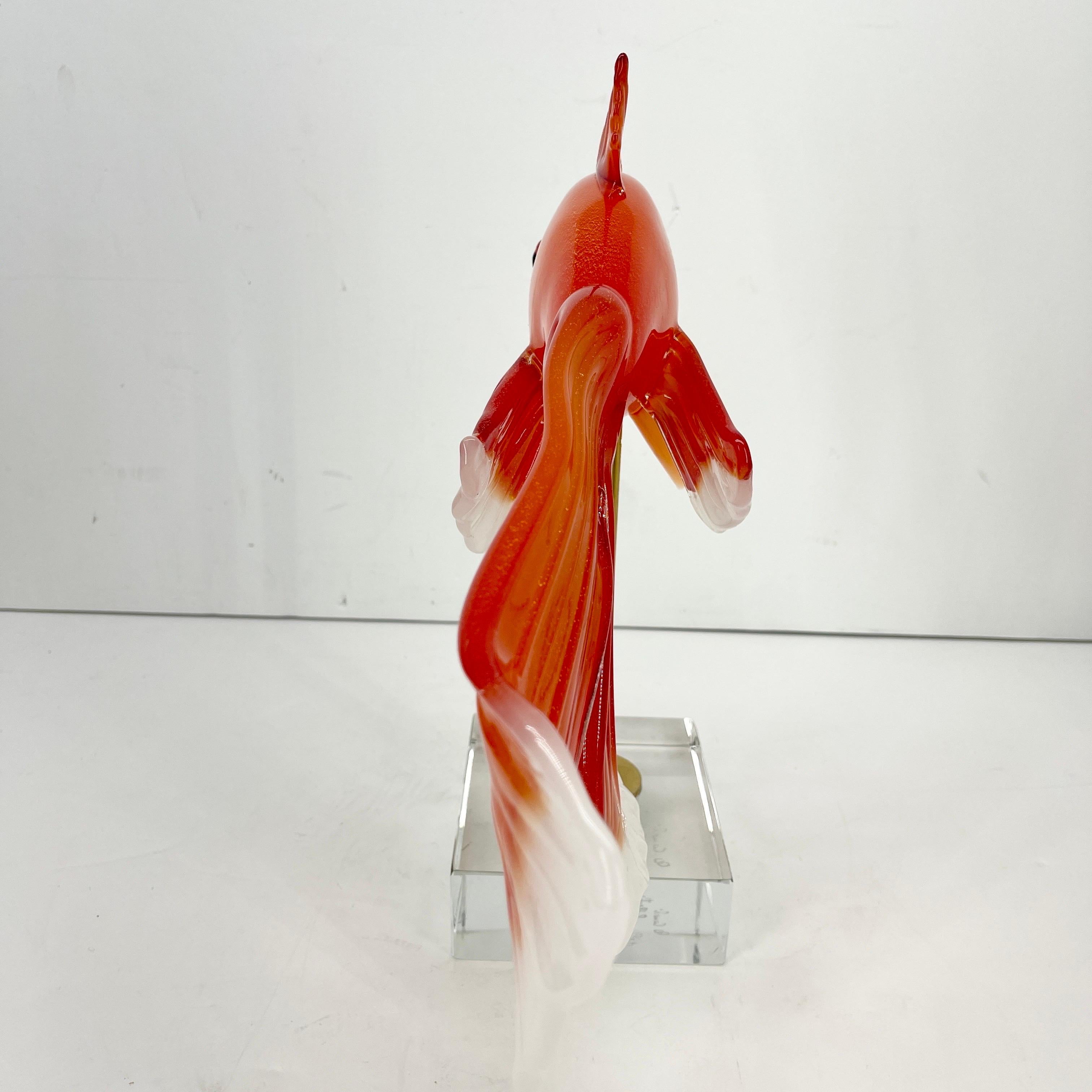 Grande sculpture italienne de poisson en verre orange de Pino Signoretto, Murano 10