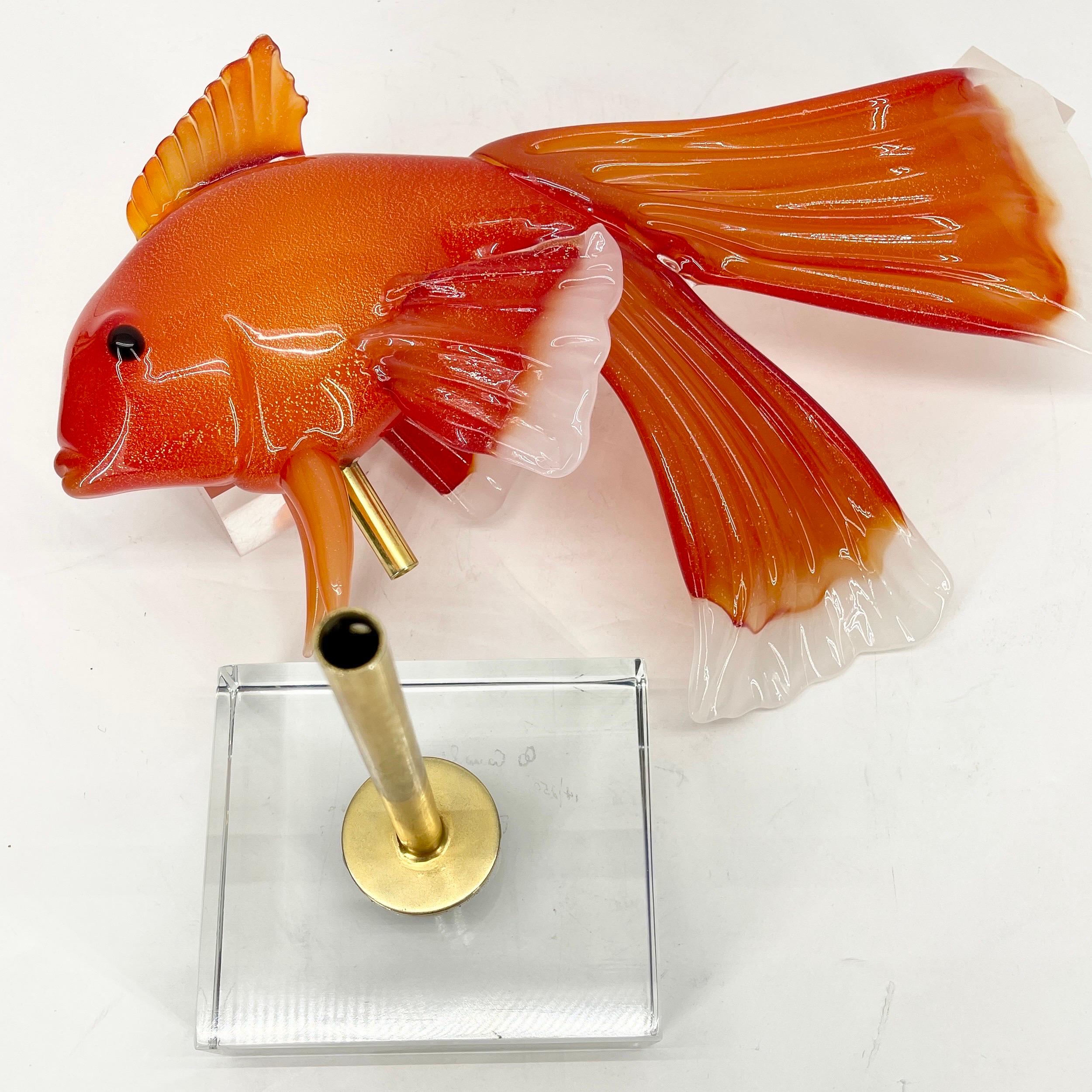 Grande sculpture italienne de poisson en verre orange de Pino Signoretto, Murano 13