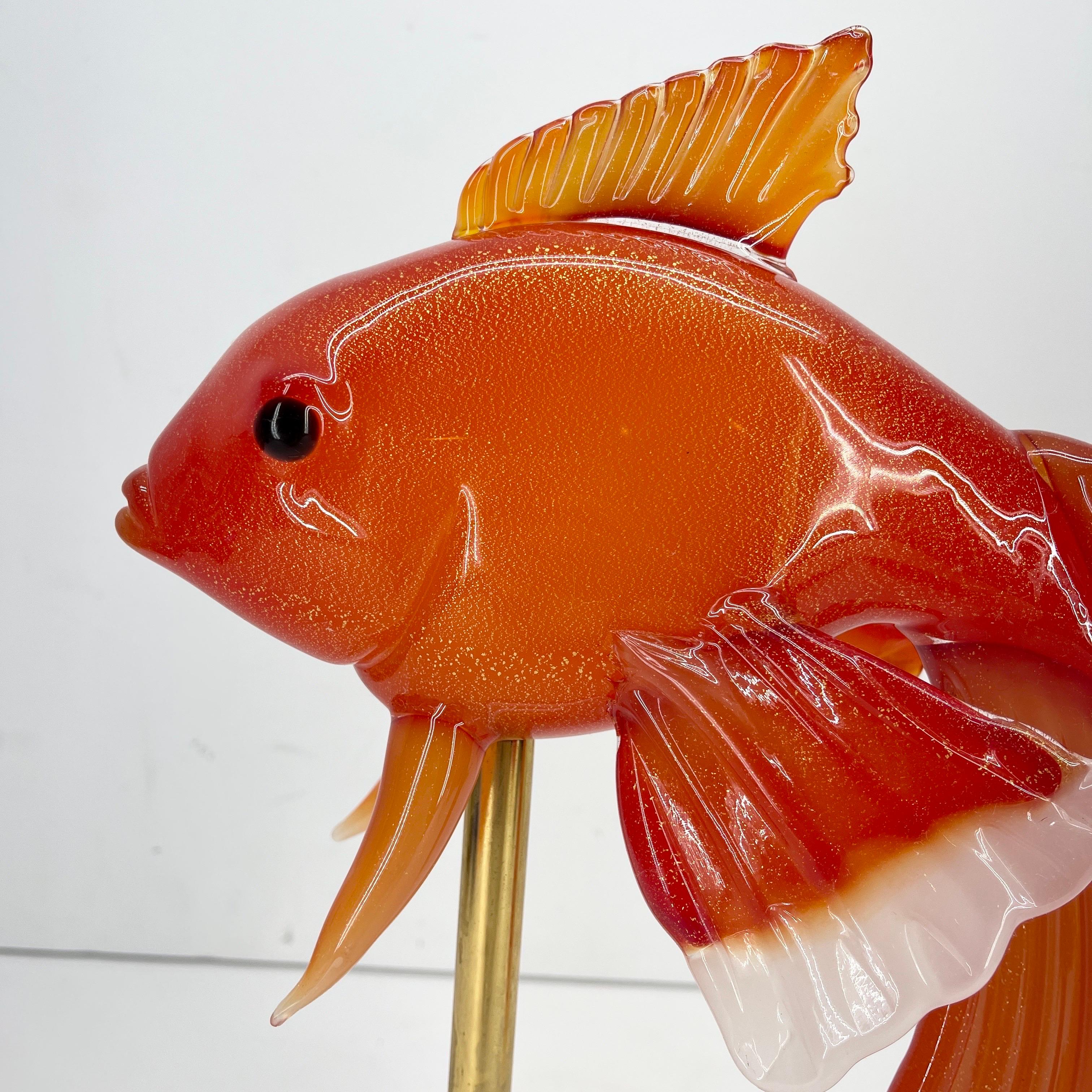 Grande sculpture italienne de poisson en verre orange de Pino Signoretto, Murano 1